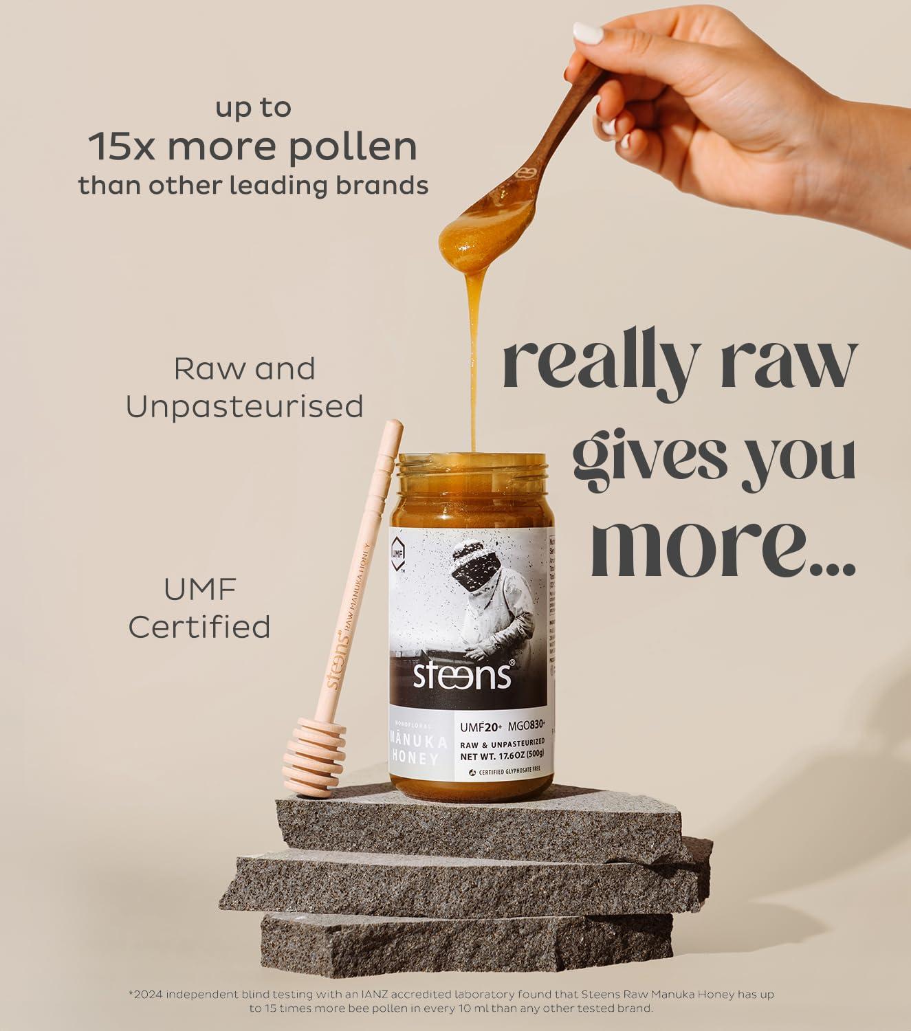 Steens Steens Manuka Honey - MGO 830+ - Pure & Raw 100% Certified UMF 20+ Manuka Honey - Bottled and Sealed in New Zealand - 17.6 Ounce (Pack of 1) New Version