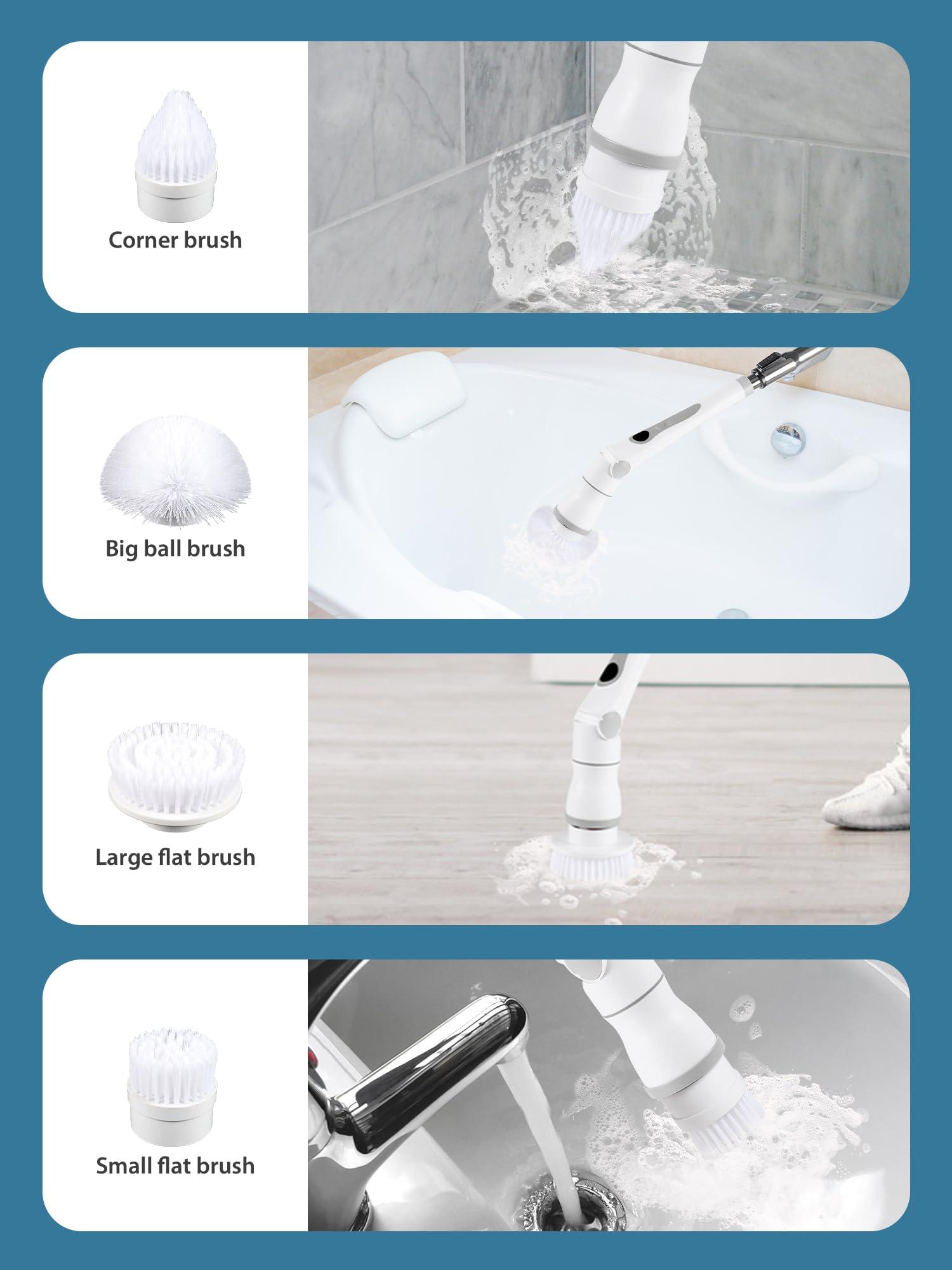 CONERX CONERX Cordless Cleaning Brush with 8 Replaceable Brush Heads, for Bathroom Floor Tile Window 3 Adjustable Speeds Adjustable Extension Handle