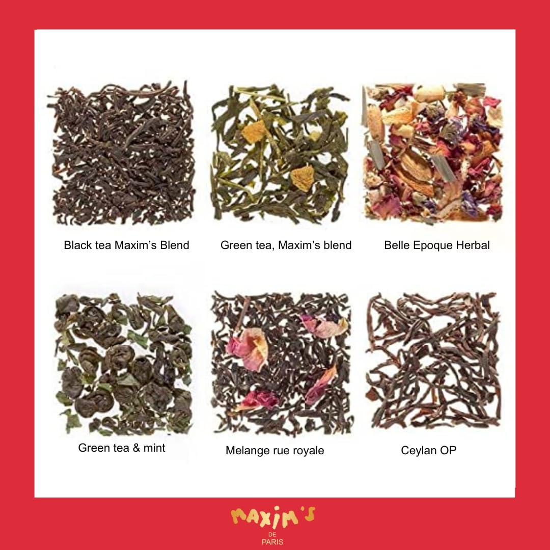 MAXIM\'S DE PARIS Maxim\'s De Paris Gift Box Tea Sampler - French Iconic Brand - 30 Tea Bags - Assortment of 6 Gourmet Teas - Individual Wrapping for Freshness - Ready to Gift Box - Gift for Tea Lovers or Francophile