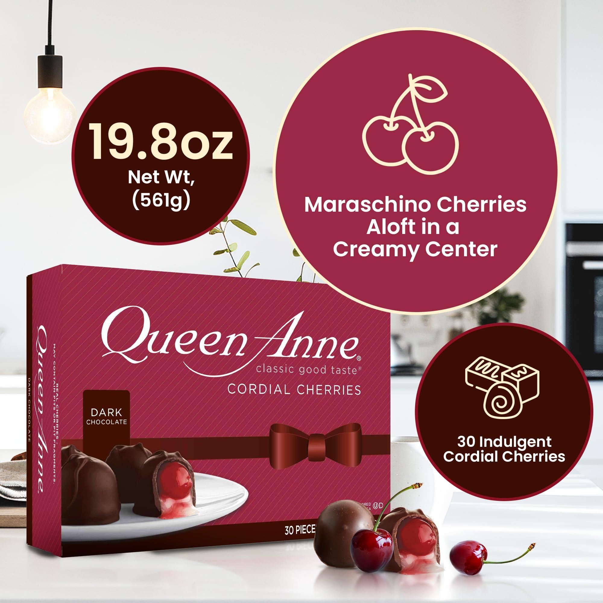 Queen Anne Queen Anne Dark Chocolate Covered Cordial Cherries | 19.8 Ounces | 30 Piece Gift Box | Whole Cherry Sweet Creamy Fruity Flavor