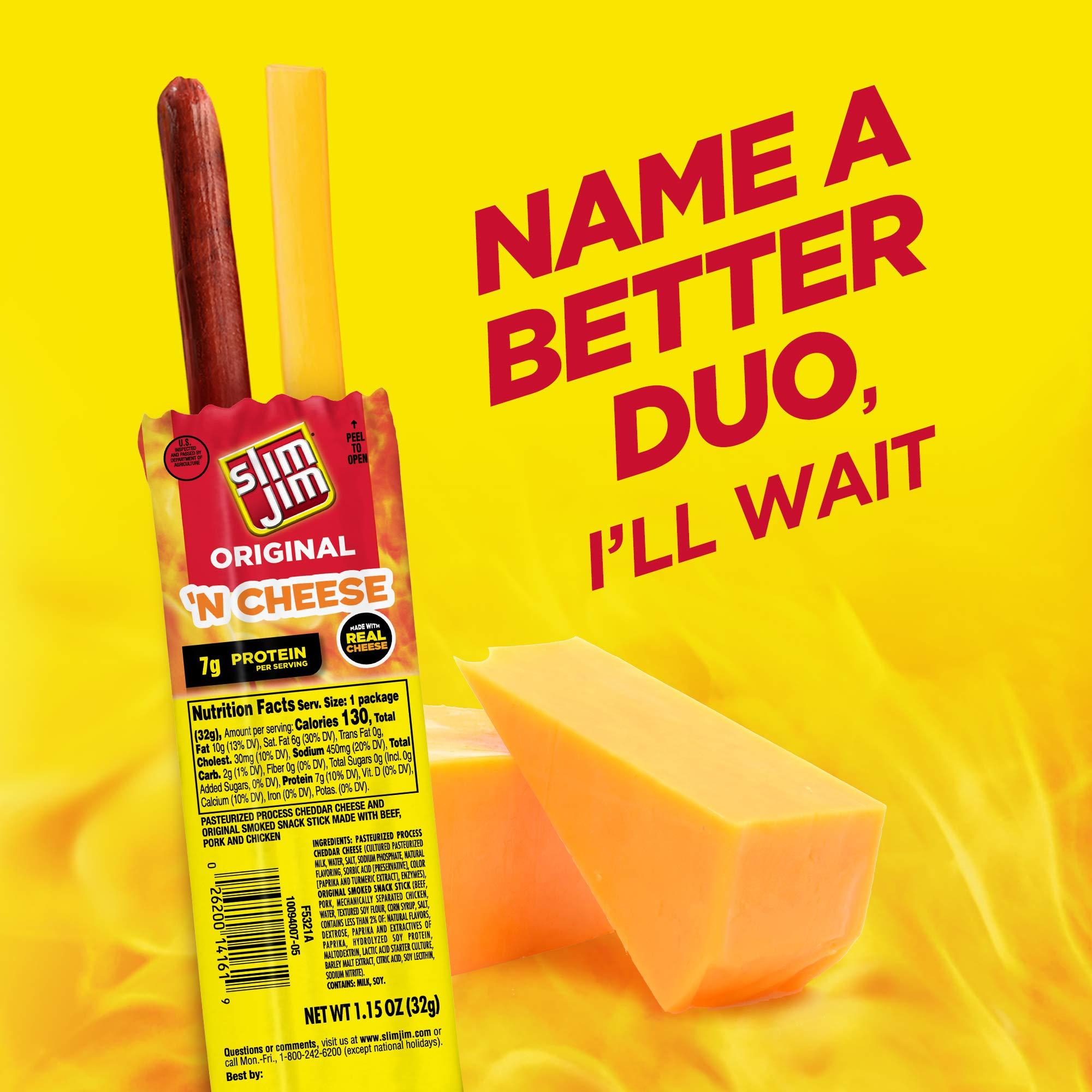 Slim Jim Slim Jim Beef \'N Cheese Smoked Meat Sticks, Original Flavor, 7g Protein Per Serving, 1.15 oz. (14 Count)