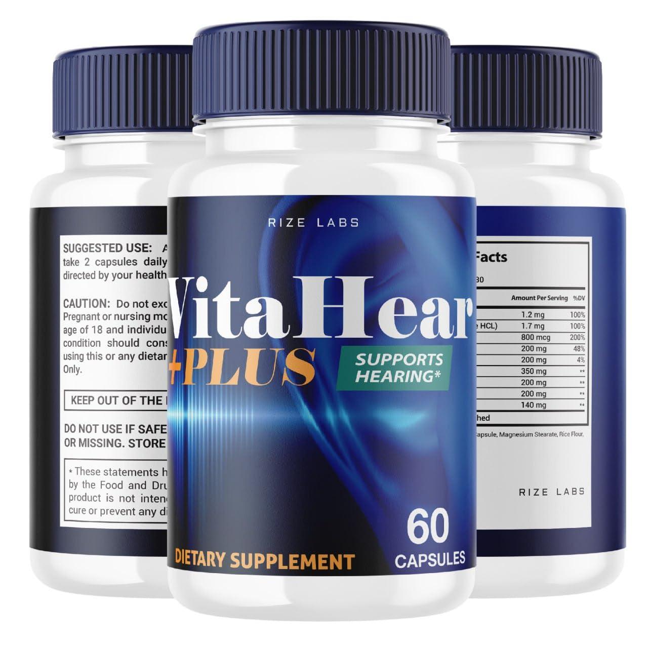 rize labs (2 Pack) VitaHear Plus Supplement, VitaHear Plus Capsules for Complete Ear Health, VitaHear + Advance Formula Pills to Regain Full Capability, Vita Hear Plus Reviews (120 Capsules)