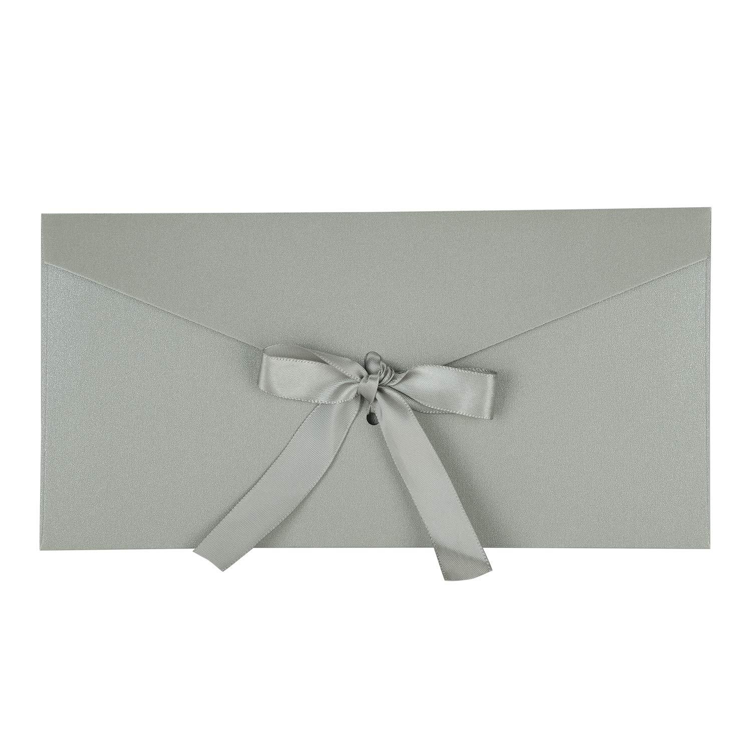 Generic Large Gift Card Envelopes Letters Invitations Greeting Cards Large Envelopes Elegant Business Wedding Envelopes with Bow Ribbon for Note Cards DIY Cards, 4.3\" x 8.6\"