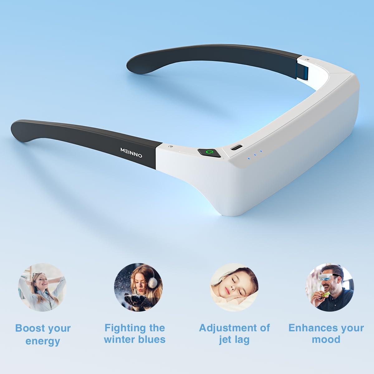 GentleGlow MEINNO Light Therapy Glasses, Blue-White UV-Free Light Therapy Lamp, Portable Daylight Lamp, Wearable Sunlight Lamp, Boost Energy, Relief for Sleep Problems, Jet Lag, Equivalent to 10000 Lux