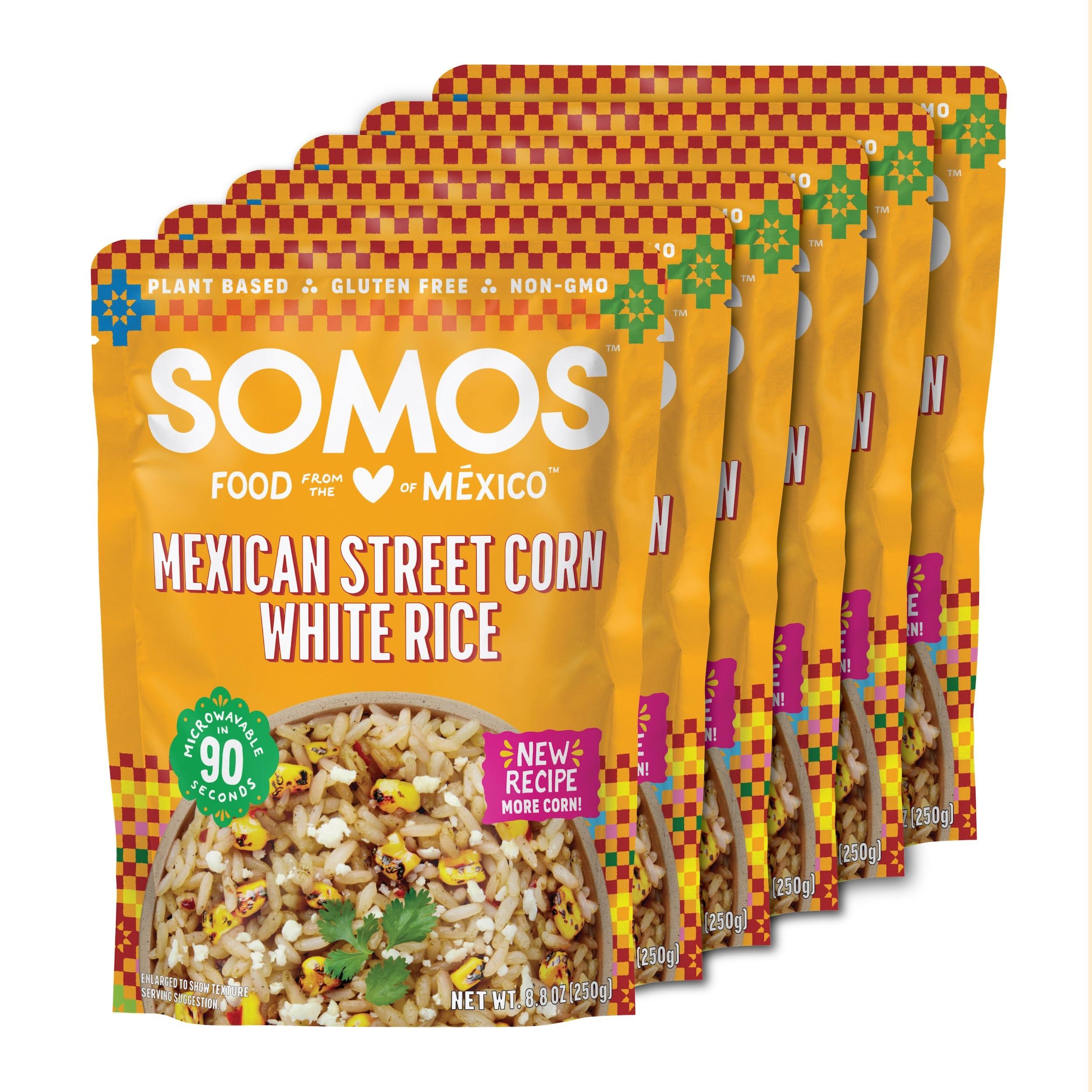 SOMOS SOMOS Mexican Street Corn White Rice Gluten Free, Non-GMO, Vegan & Microwavable Meals Ready to Eat - Delicious, Healthy & Convenient - Perfect for Burrito Bowls, Tostadas & More | 8.8 oz (Pack of 6)