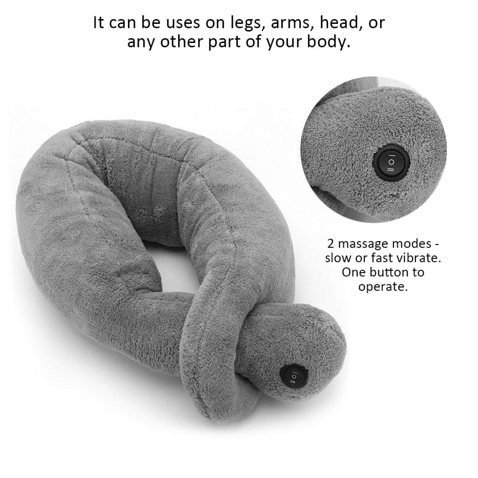 Agatige Massaging Pillow Vibrating Neck Cotton Massage Therapy Cushion for Relax Muscles Relieve Stress Grey