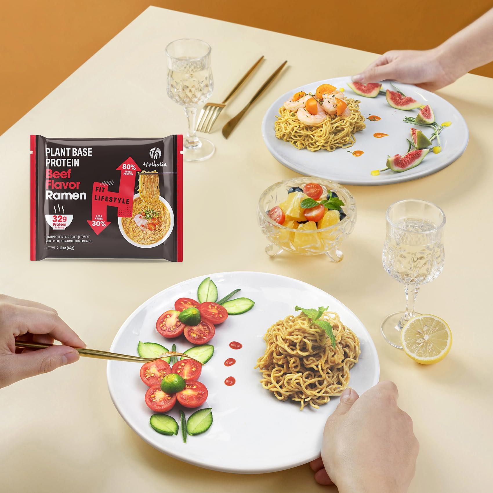 Hethstia Hethstia Instant Ramen Spicy Beef Flavor 6 Pack Plant-Based High-Protein Noodle Meal, 32g Protein, Vegan, Non-GMO, Low Fat, Air-Dried, Non-Fried, Healthy Spicy Ramen Soup