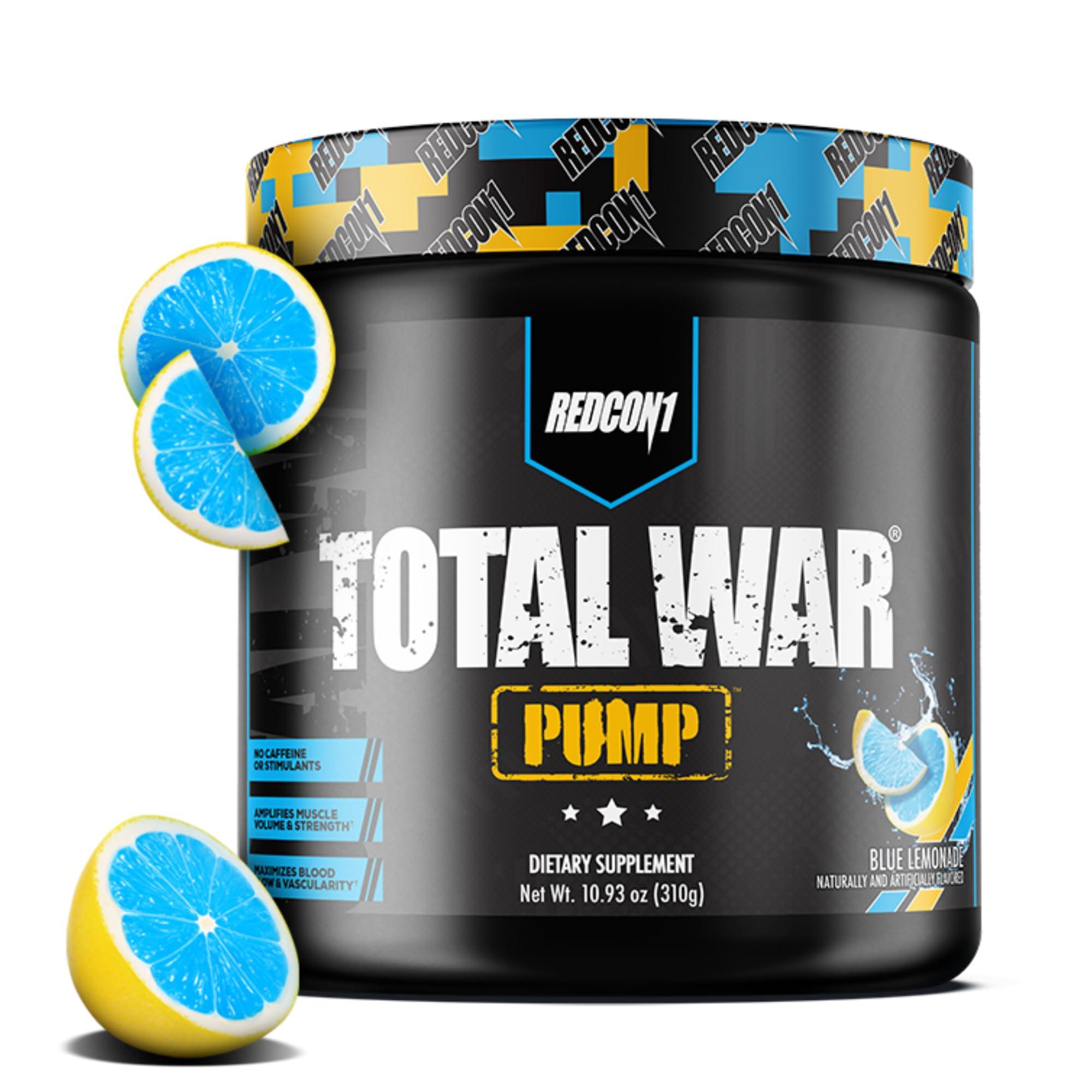 REDCON1 REDCON1 Non Stim & Caffeine Free Pre Workout Powder for Women & Men - Total War Pump - with L-Citrulline, Beta Alanine & More - Workout at Any Time of Day - Blue Lemonade (10.93 oz)