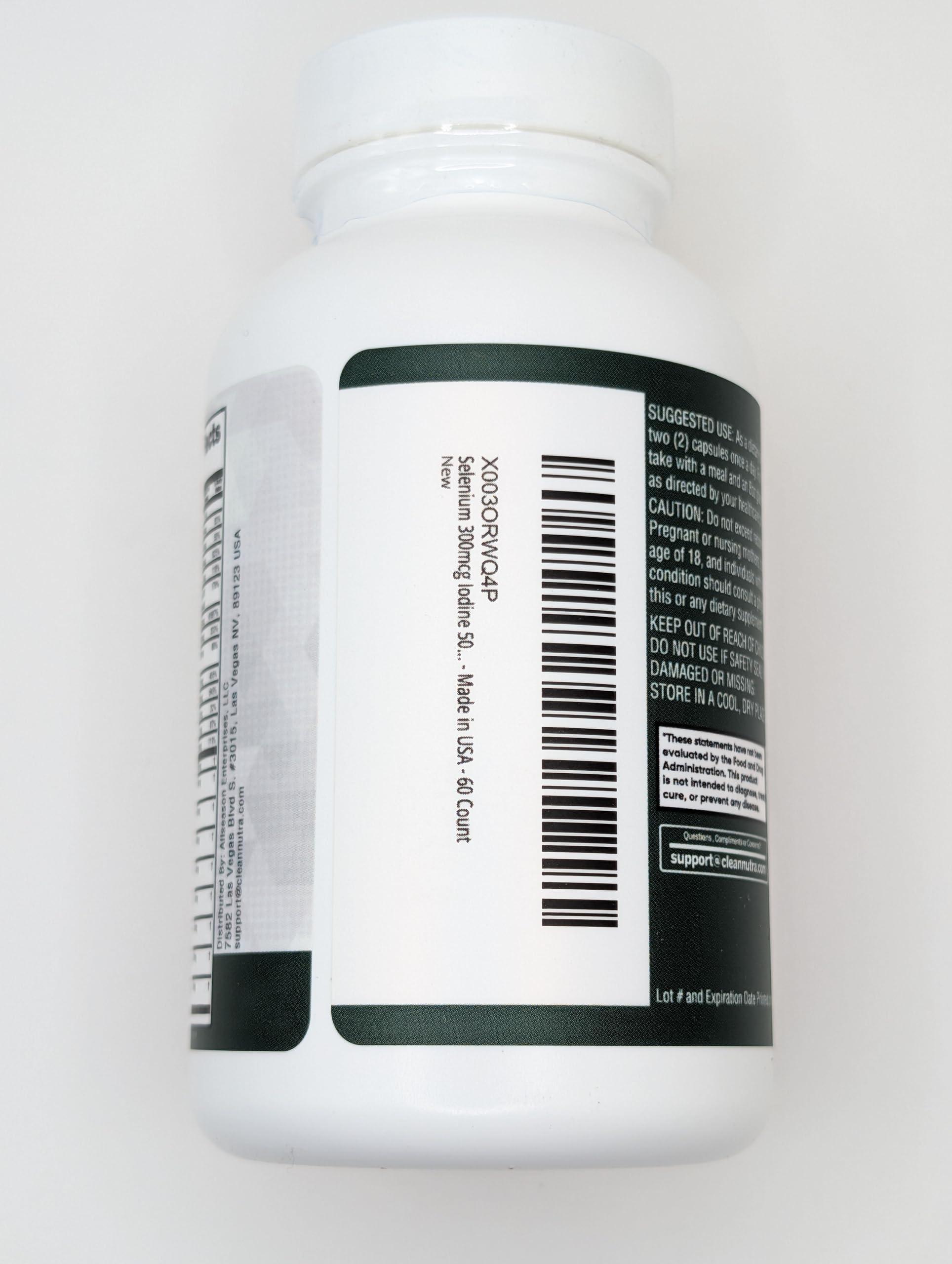 Clean Nutraceuticals Clean Nutra Selenium 300mcg Iodine 500mcg Thyroid Support for Women & Men | L Tyrosine 500mg Ashwagandha Supplement Bladderwrack, Turmeric, Kelp, Schisandra Zinc Pills Capsule Supplements