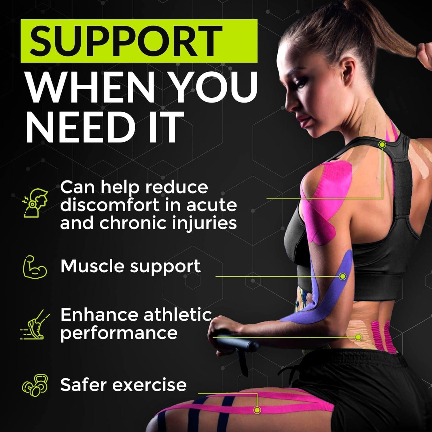 TapeGeeks TapeGeeks Kinesiology Tape Purple Tape - Hypoallergenic Sports Tape Athletic, Exercise Tape, Body Tape for Skin, Weight Lifting Tape, Wrist Pain Relief, Running Tape, Gym Tape, Volleyball Tape