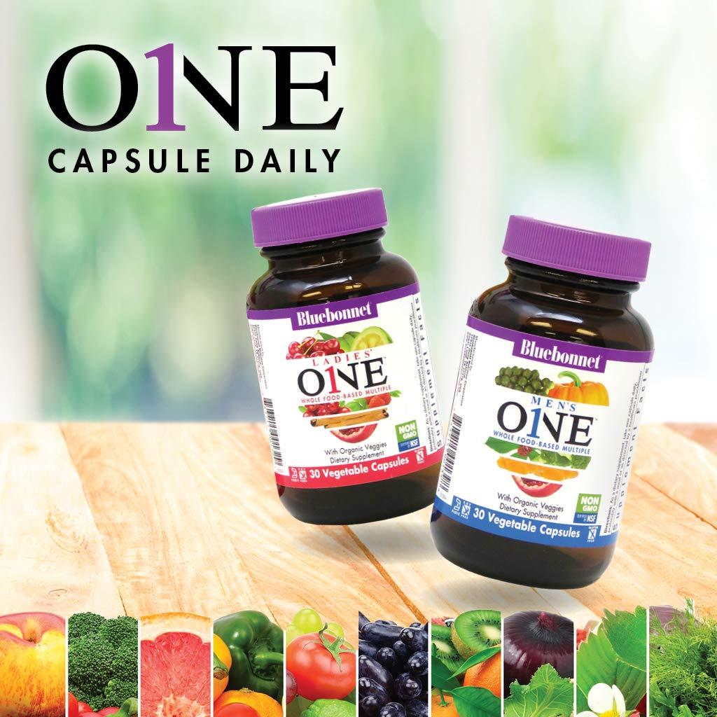 Bluebonnet Bluebonnet Nutrition One for Men Whole Food-Based Multiple, Daily Nutrition*, Non-GMO, Vegetarian Friendly, Kosher, Gluten-Free, Soy-Free, Dairy-Free, Iron Free, 30 Vegetable Capsules, 30 Servings