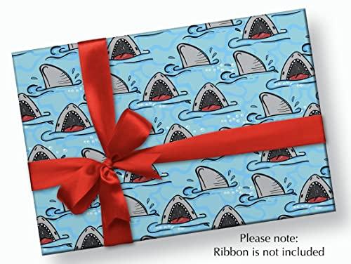 Stesha Party Shark Birthday Party Gift Wrapping Paper - Folded Flat 30 x 20 Inch (3 Sheets)