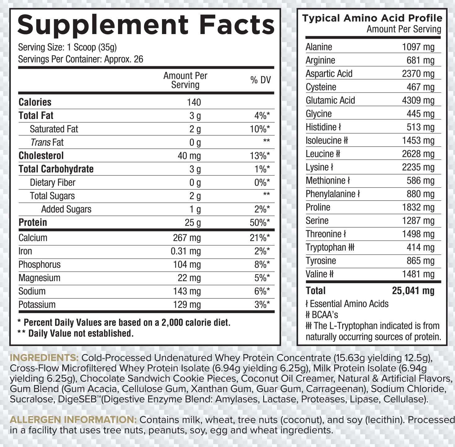 Core Nutritionals Core Nutritionals Pro Sustained Release Protein Blend, Digestive Enzyme Blend, 25G Protein, 2G Carb, 27 Servings (Cookies and Cream)