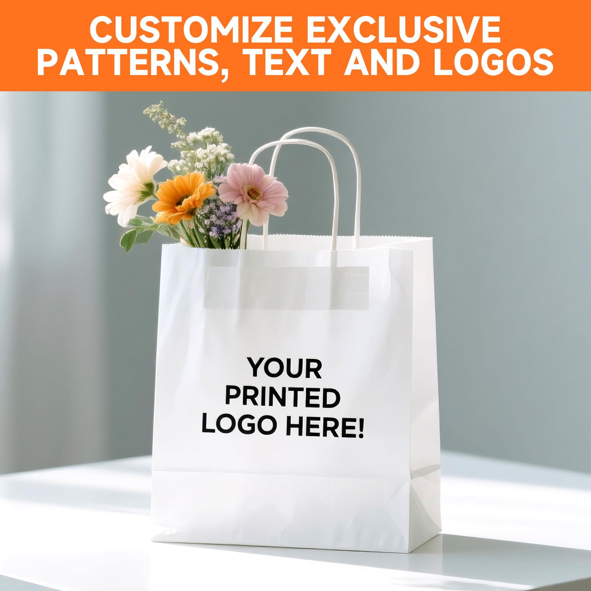 METAPRINT METAPRINT 50 PCS Custom Printed Kraft Paper Bags for Small Business, 8x4.5x10.8 Inch Medium Size, Personalized Retail Gift Bags with Logo, Brown Shopping Paper bag with Handle, Goodie Bags