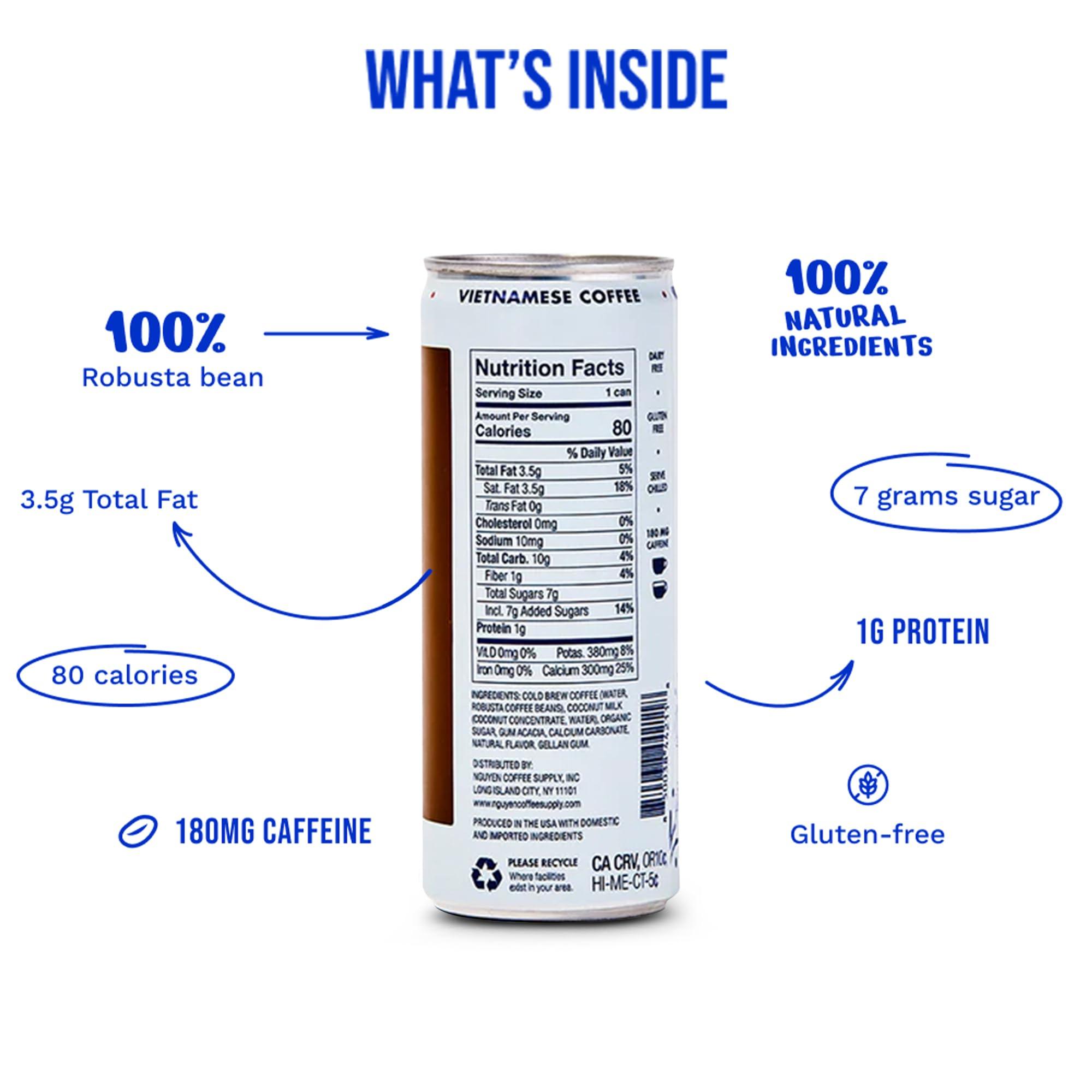 NGUYEN COFFEE SUPPLY Nguyen Coffee Supply - Coconut: Vietnamese Cold Brew Coffee, 100% Robusta, Low Sugar, Dairy-Free, 7.5 fl oz cans [12 Pack]