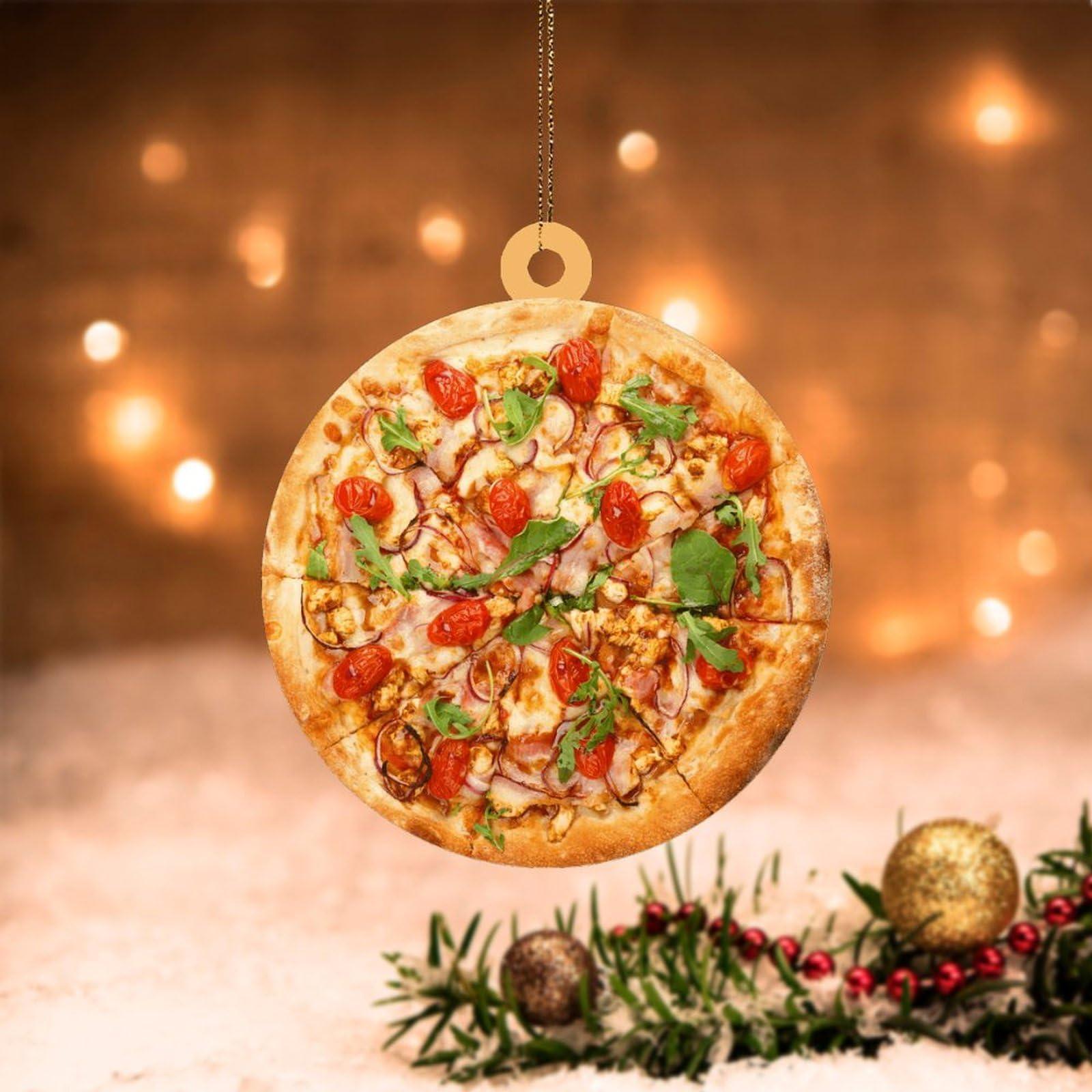 CowkissSign CowkissSign 2D Ornament Tomato Bacon Cheese Pizza Xmas Tree Ornaments Italian Pizza with Mozzarella Christmas Decorations Gift Food Sweet Dessert Christmas Stocking Filling Acrylic Ornament