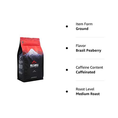 Volcanica Coffee Brazil Peaberry Coffee, Ground, Naturally Low Acid, Fresh Roasted, 16-ounce