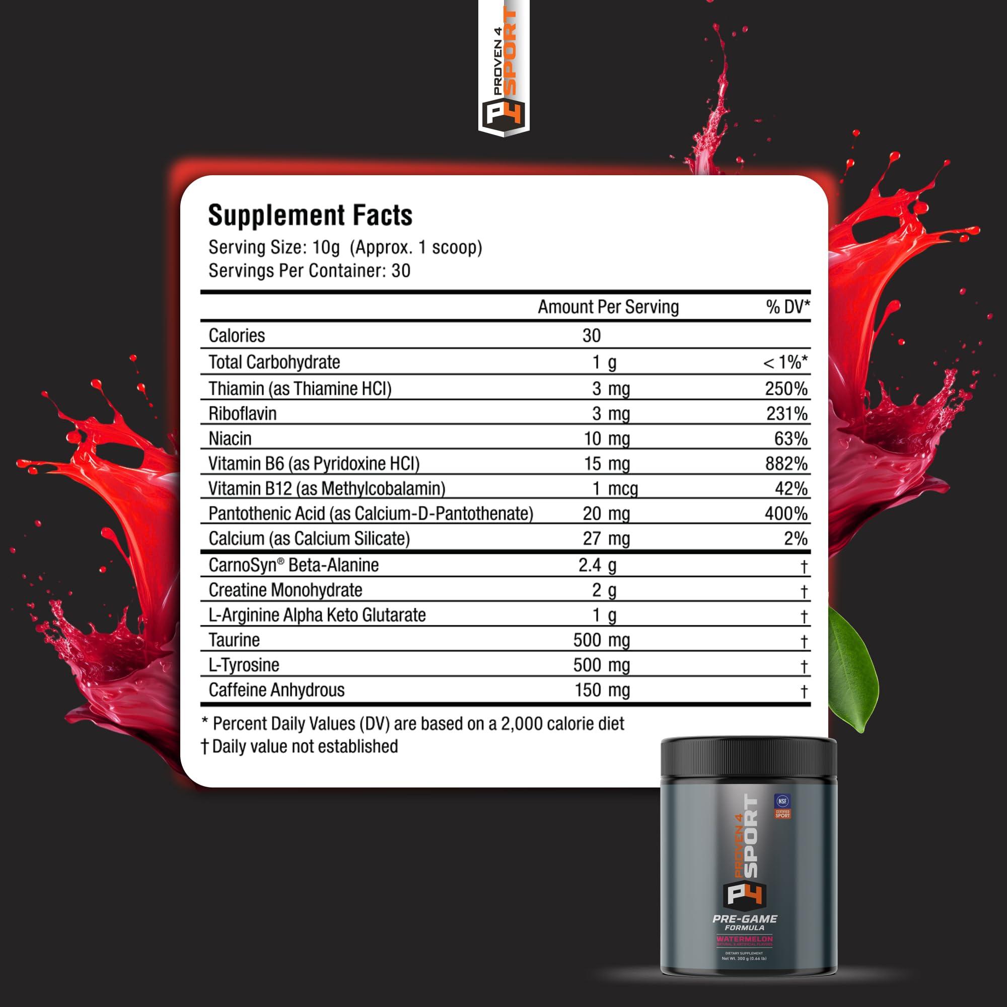 Proven4 Sport Proven4 Pre Workout Powder for Men and Women with Creatine - Beta Alanine - Caffeine NSF Certified preworkout Energy Supplement Watermelon 30 Servings