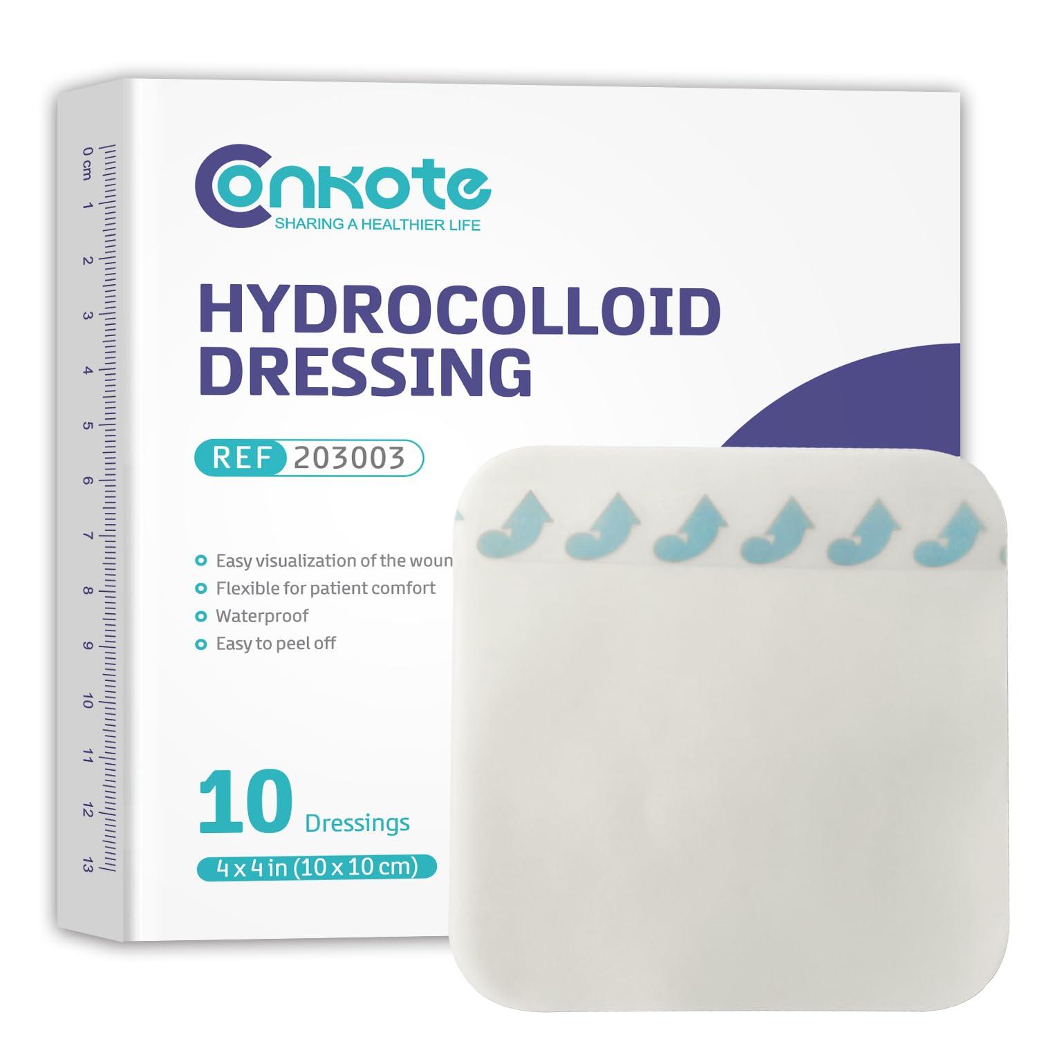 Conkote Conkote Hydrocolloid Wound Dressing 4”x 4”, Sterile Adhesive Patches, Box of 10 Dressings