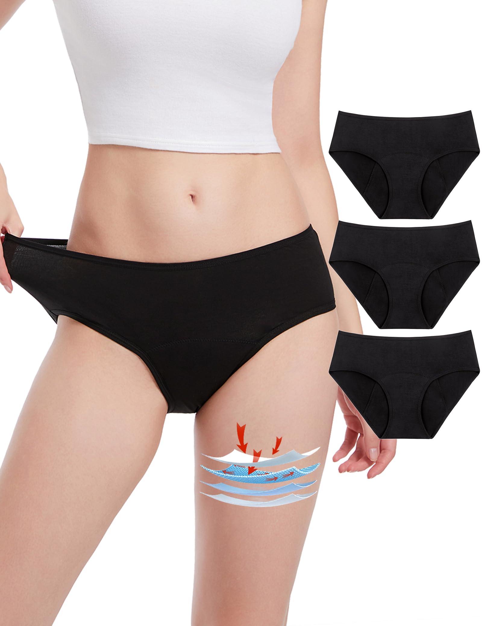ECO PERIOD EcoPeriod Period Underwear for Women Heavy Flow Leakproof Menstrual Incontinence Underwear Period Panties for Teens(3 Pack Black,2XL), XX-Large