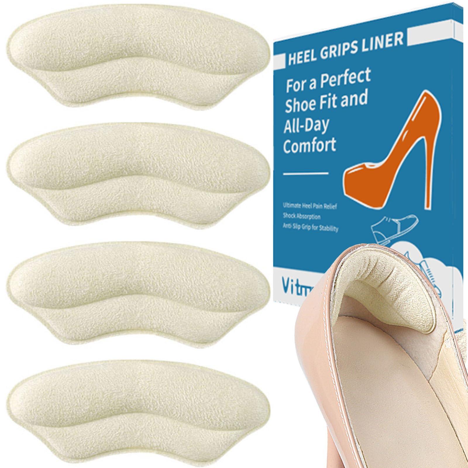 VitmdtX Heel Grips Liner Cushions Inserts for Loose Shoes, 4 Pairs Heel Pads Snugs for Shoe Women Men That are Too Big Filler Prevent Slipping, Blisters Beige