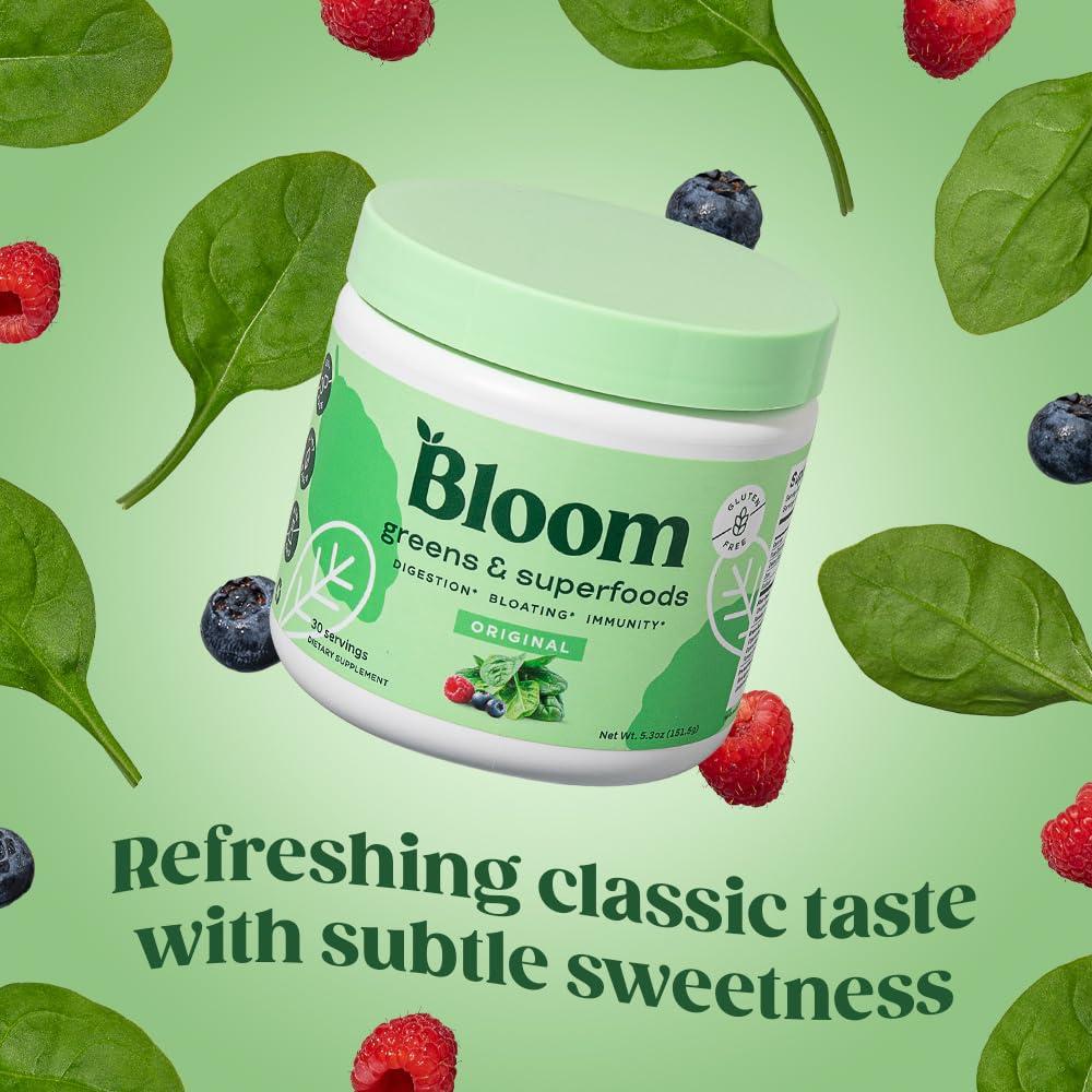 Bloom Nutrition Bloom Nutrition Superfood Greens Powder, Digestive Enzymes with Probiotics and Prebiotics, Gut Health, Bloating Relief, Original + Milk Frother High Powered Hand Mixer