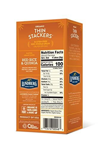 Lundberg Lundberg Organic Thin Stackers, Red Rice & Quinoa, Salt-Free, Thin Multigrain Rice Cakes, Gluten-Free, Vegan, Healthy Snacks, 6 oz (Pack of 1)