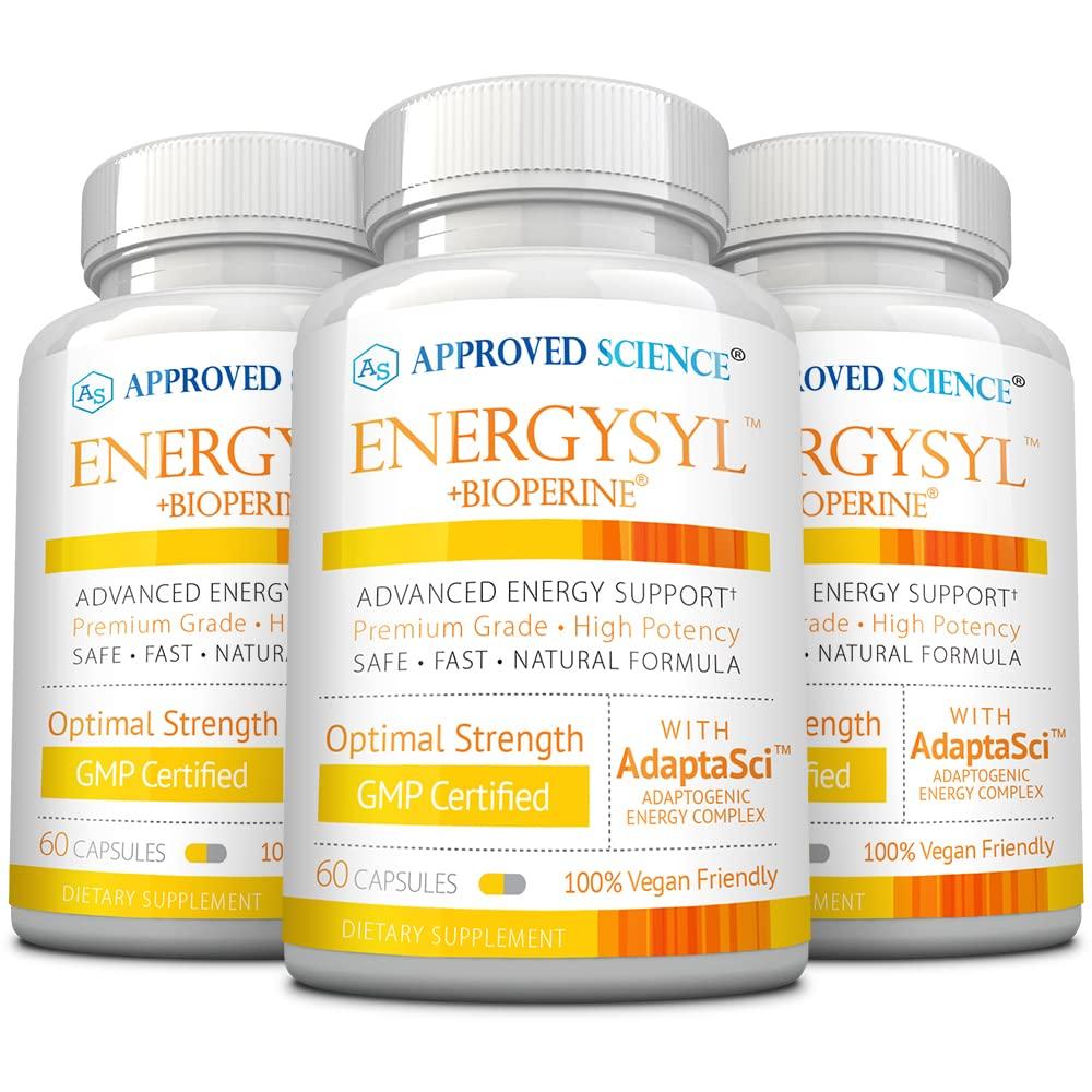 Approved Science Approved Science Energysyl - Caffeine Free - with Adaptogens, B Vitamins, and Bioperine - 3 Month Supply - 180 Capsules