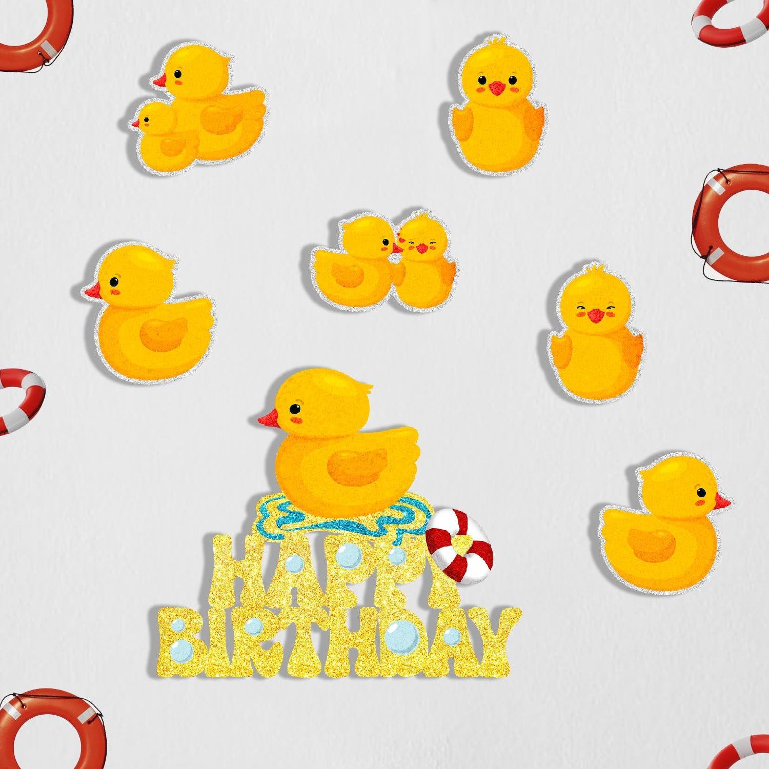 SugarGera Duckling Cake Toppers Set of 7 Duck Themed Kids Birthday Decorations, Boy or Girl Themed Birthday Party, Duckling Themed Party, or Baby Shower Party Decoration Supplies. SugarGera