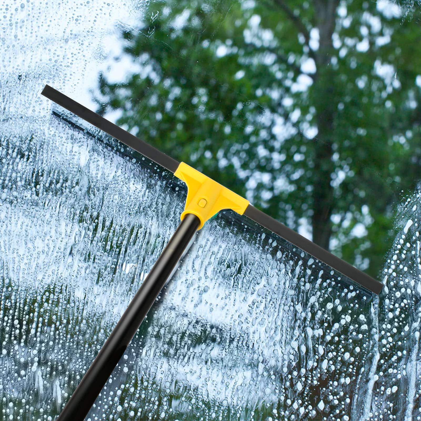 KeFanta Floor Squeegee for Concrete and Tile Cleaning, 24\'\' Rubber Wiper Broom, Large Heavy Duty Water Scraper with 60\'\' Long Handle for Garage, Deck, Bathroom, Shower Glass, Window