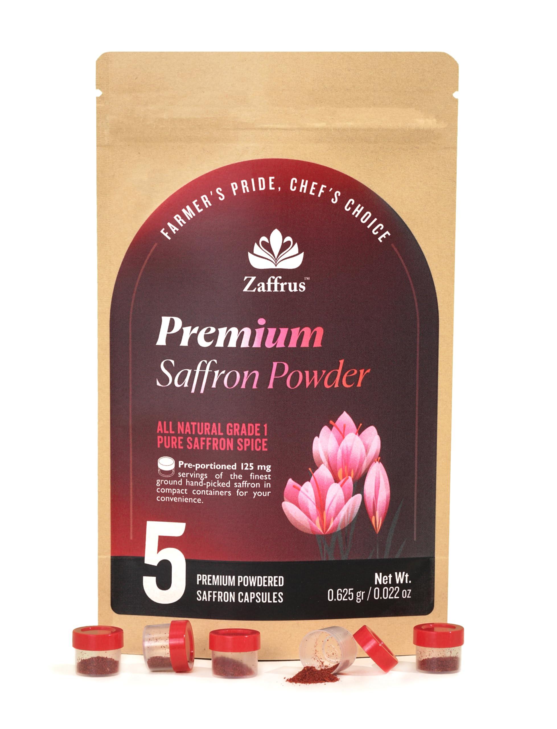 Zaffrus Zaffrus - Premium Saffron Powder for Cooking, Athletes, Specialty Drinks Fans - Pack of 5 (0.625 gr/ 0.022 oz)