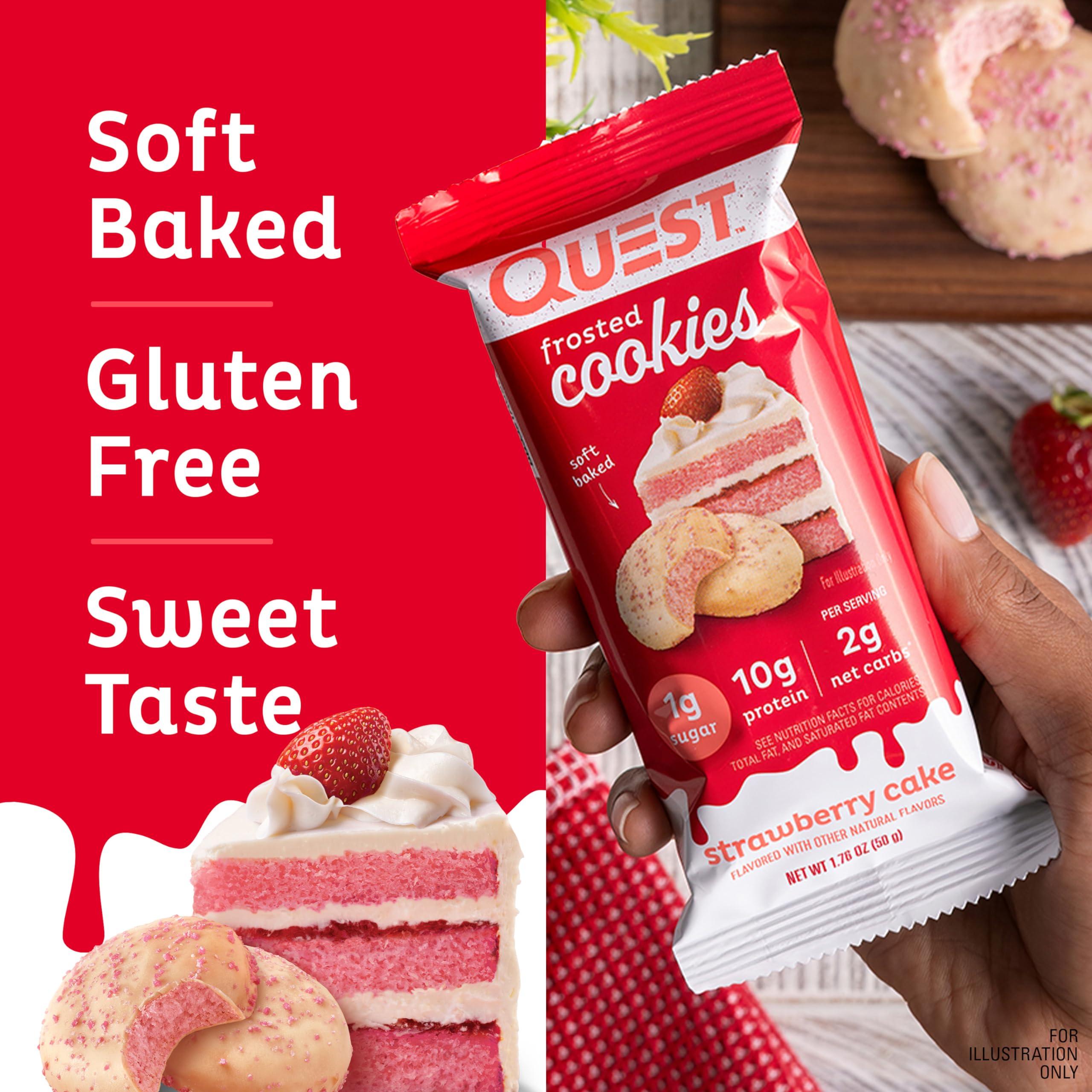 Quest Nutrition Quest Nutrition Frosted Cookies Twin Pack, Strawberry Cake, 1g Sugar, 10g Protein, 2g Net Carbs & High Protein Low Carb, Gluten Free, Keto Friendly, Peanut Butter Cups, 12 Count