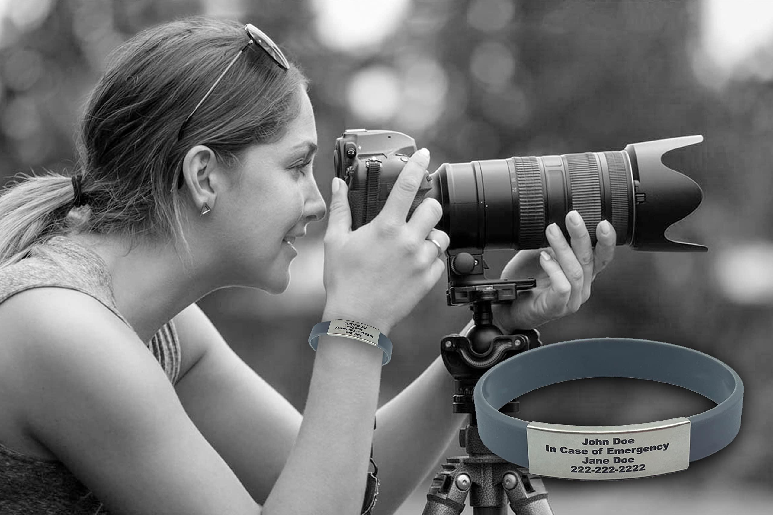 Universal Medical Data Custom Silicone Rubber Bracelet Medical Alert Wristbands for Men & Women Personalized with Engraved Stainless Steel Plate Durable Waterproof Bands for Emergency Information