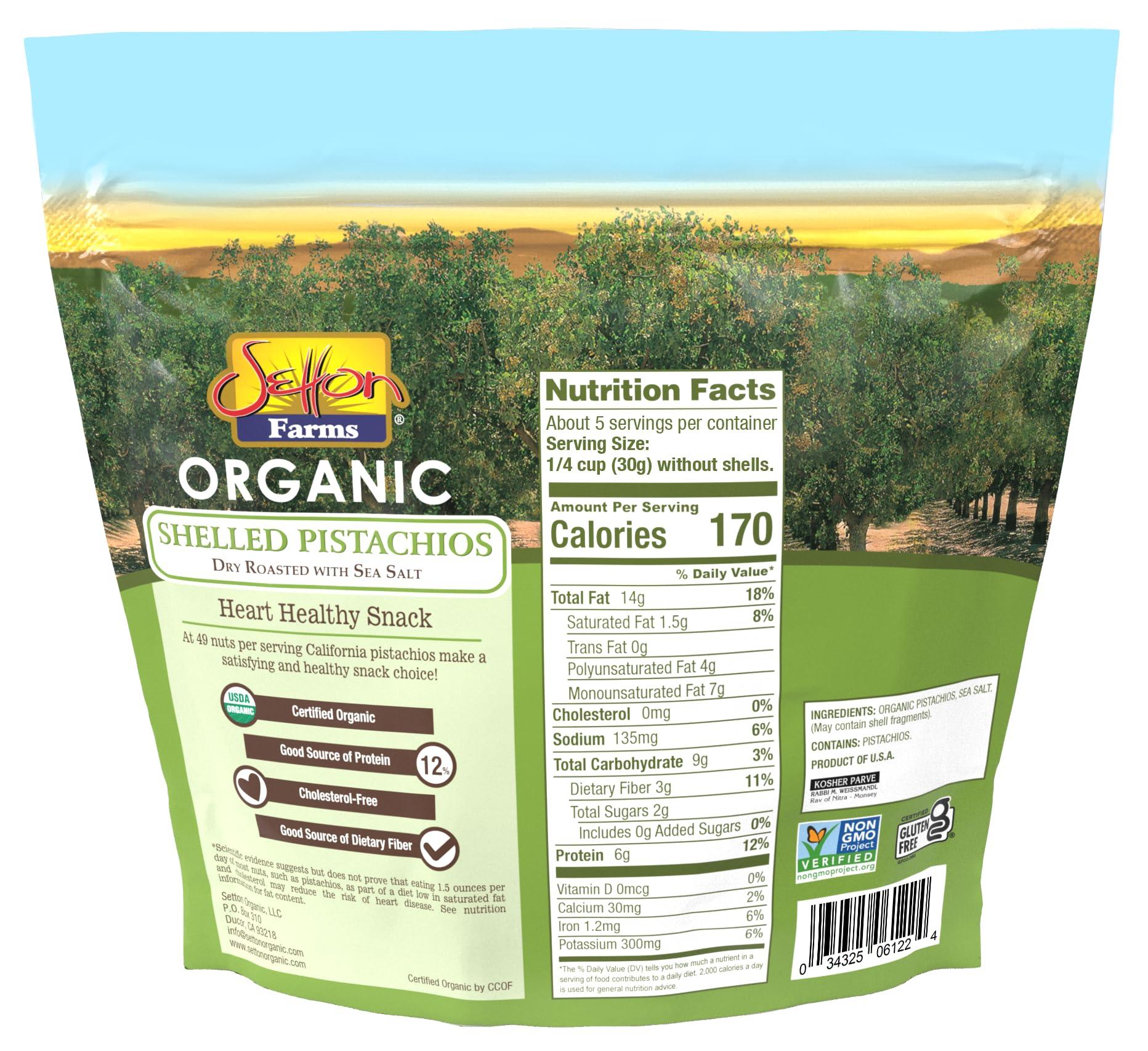 Setton Farms Organic Pistachios Shelled Roasted Salted, 5 Oz. Bag, Kosher