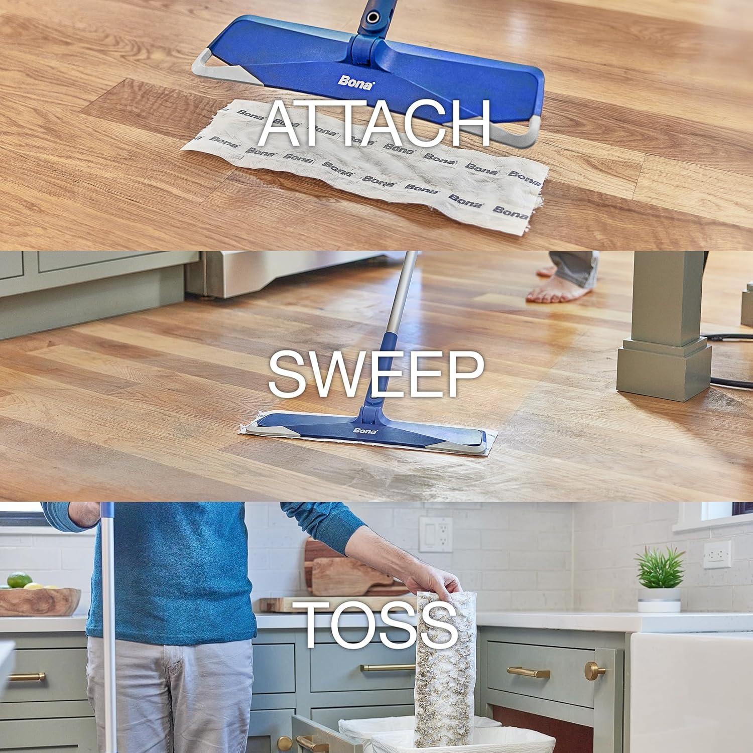 Bona Bona Sweeping Pads for Multi-Surface Floors - 24 Refills - Heavy-Duty & Disposable Pads - XL Microfiber Pads Wipe Away Dust, Dirt, & Pet Hair