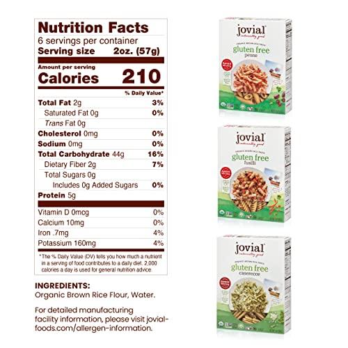 Jovial Jovial Whole Grain Brown Rice Pasta Variety Pack (Rigate, Fusilli, Caserecce) - Whole Grain Pasta, Organic Pasta, Gluten Free, Dairy Free, Brown Rice Pasta, Made in Italy - 12 Oz, 3 Pack