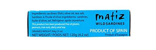 Matiz Matiz Sardines in Olive Oil, 4.2 Ounce Can, Spanish Gourmet Wild Caught Natural Fish for Tapas, Snacks, or Meals, Protein Rich, Sealed Freshness