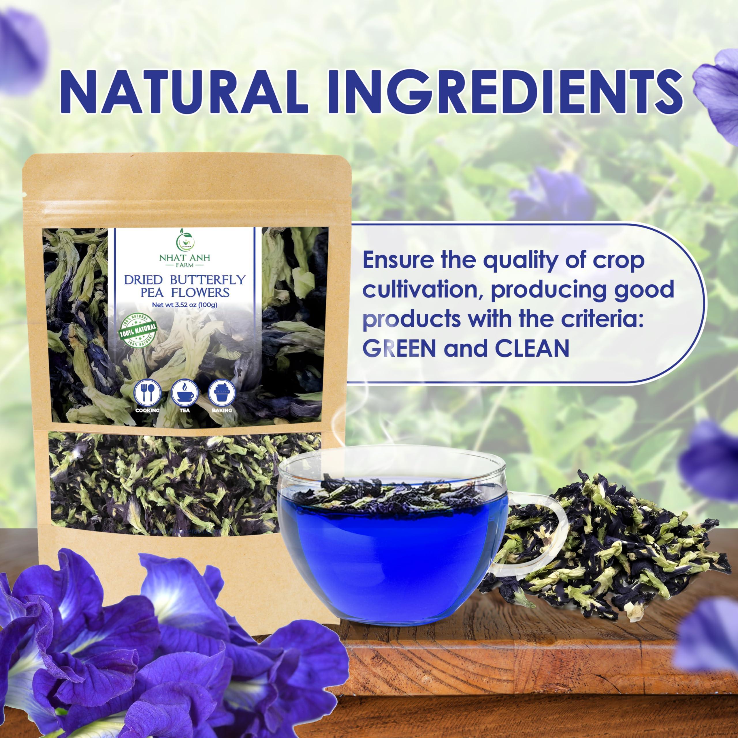 NHAT ANH FARM Nhat Anh Farm - Premium Dried Butterfly Pea Flower - 3,5oz(100g) Blue Butterfly Pea Flower - 100% Natural & Pure, Sugar/Caffeine/Gluten Free - For Making Tea