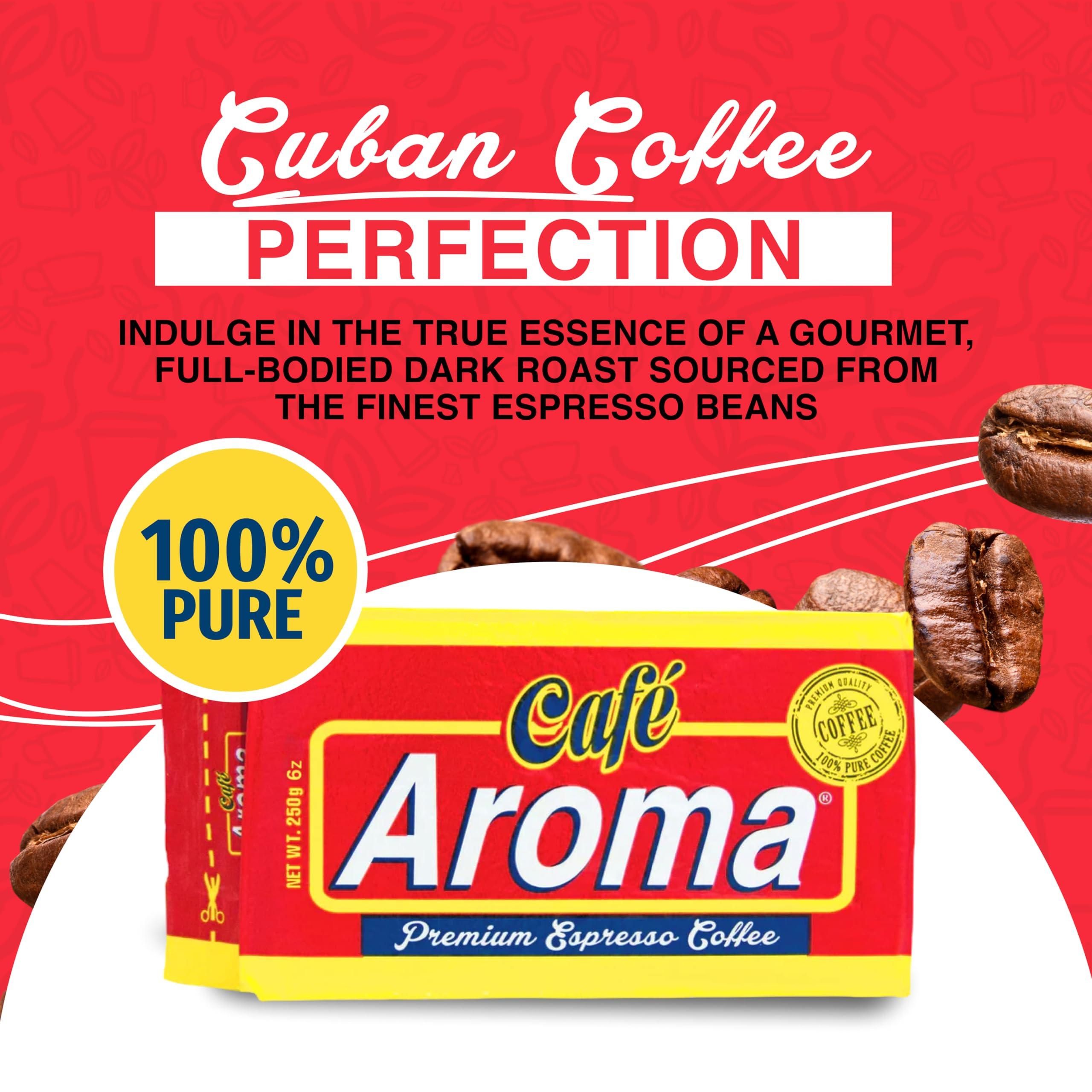 CAFE AROMA Caf Aroma Dark Roast Espresso Ground Coffee, Authentic Cuban Style Coffee, Vacuum Sealed, Ground Espresso Beans, 6 oz (4-Pack)