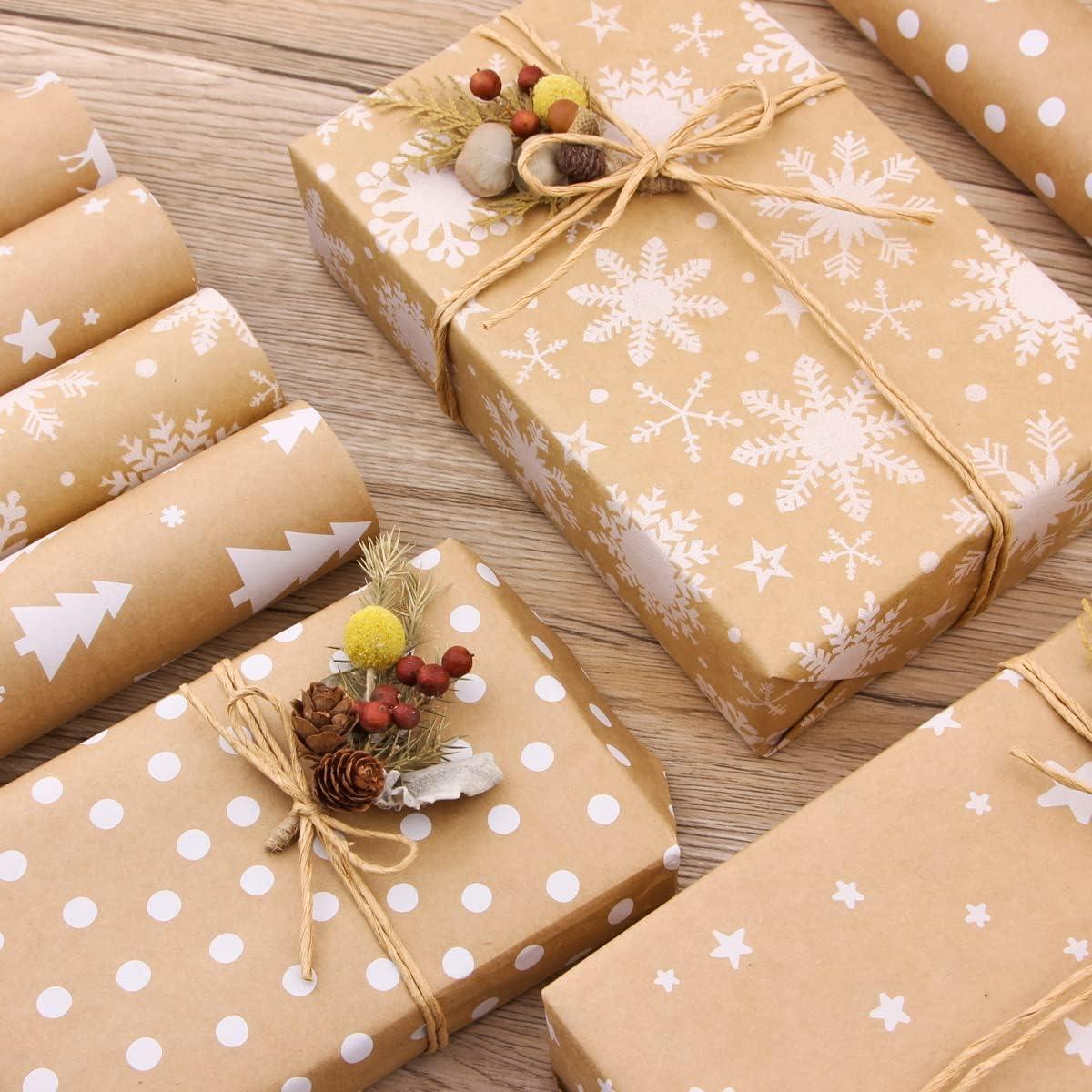 haipicho haipicho Christmas Wrapping Paper Roll, Fully Recycled Kraft Paper 43cm x 15m (White Elk)