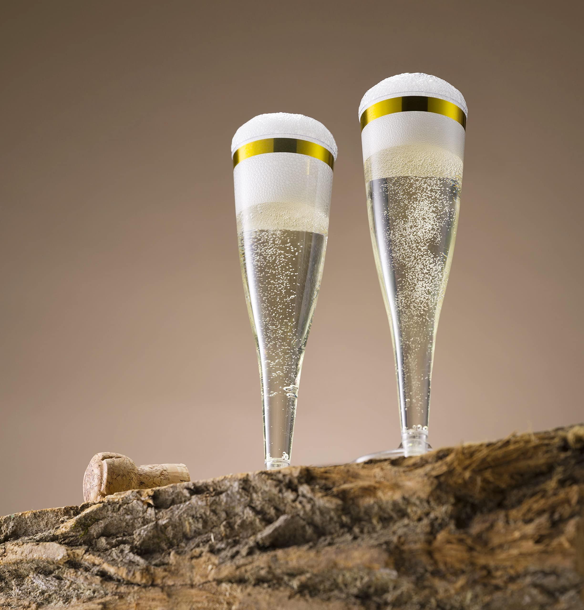 Munfix Munfix 100 Pack Gold Plastic Champagne Flutes, 5 Oz Clear Plastic Toasting Glasses Fancy Disposable Wedding Party Cocktail Cups with Gold Rim