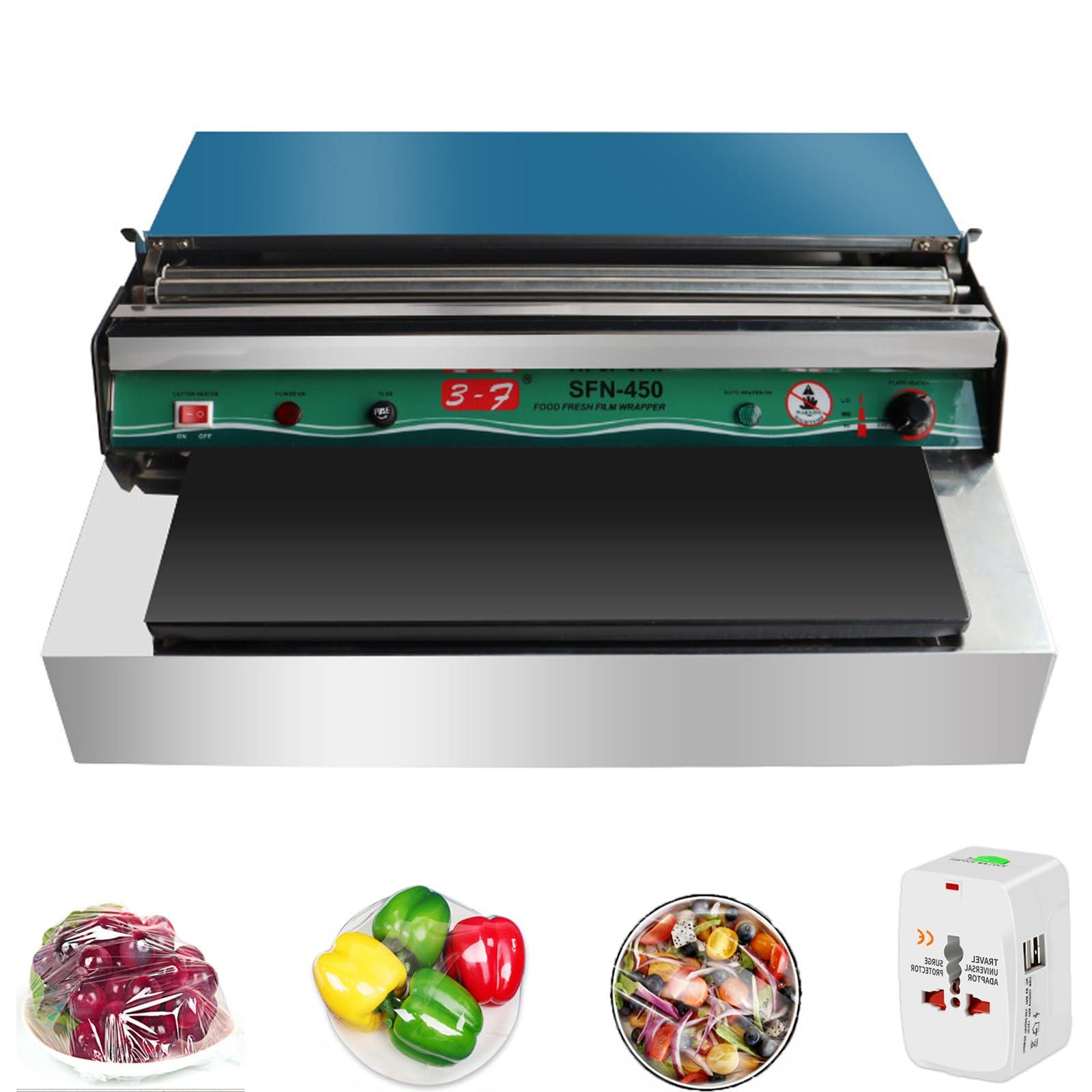 nLn Hope Commercial Film Wrapper Hand Wrapping Machine with 2 Roll 12Inch x 1312Feet PVC Plastic Cling Wrap Film for Packing and Storing Food, Reusable with Slide Cutter (SFN-450+2 Roll Cling Wrap)