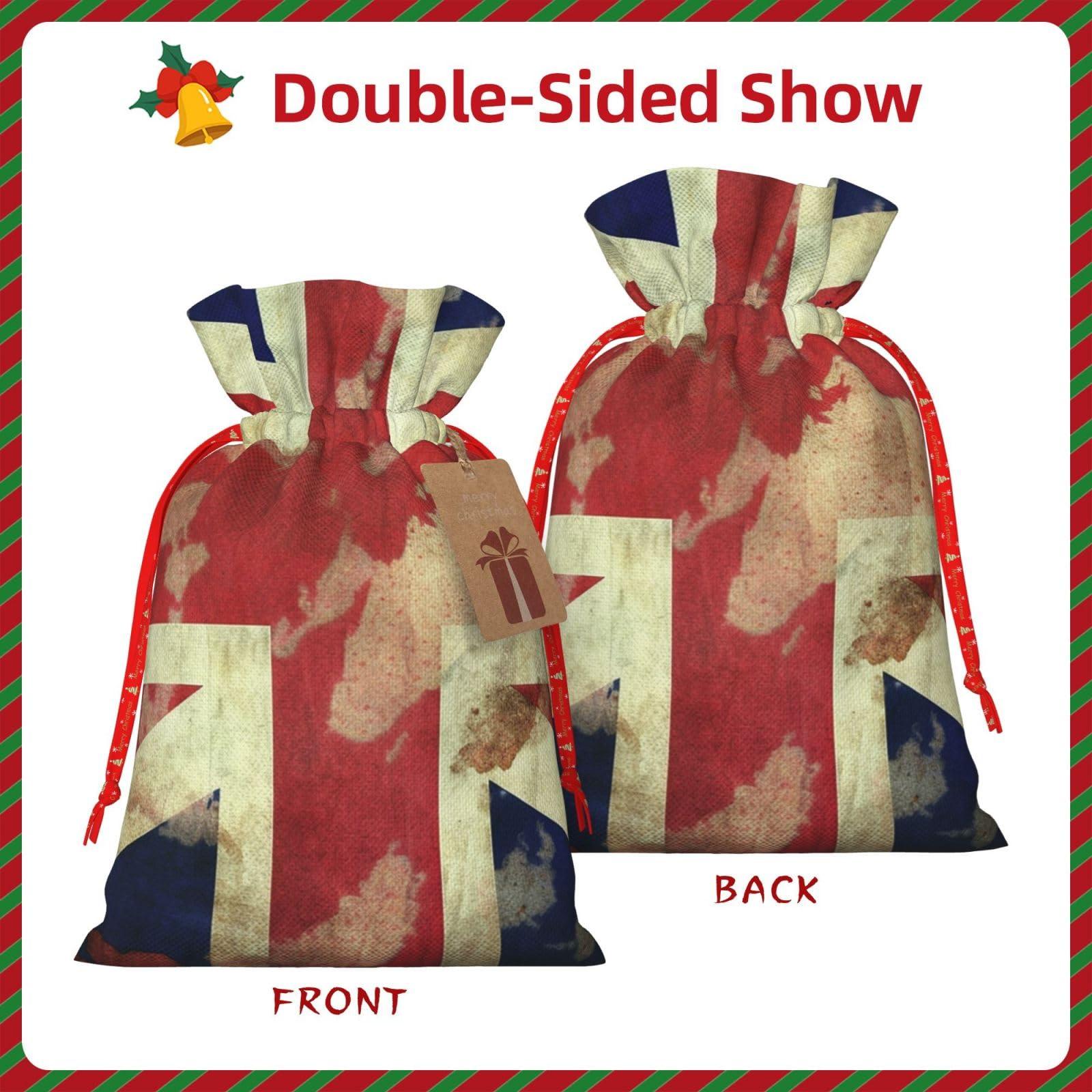 LZQPOEAS LZQPOEAS Vintage Union Jack British Flag Christmas Gift Bags with Drawstring Christmas Bags Gift Wrapping Bags for Xmas Holiday Party Candy Bag for Christmas Favor Bags for Xmas Presents