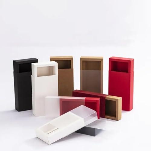 Awcmtpsyol 10Packs Rectangle Kraft Paper Box with PVC Window For Wedding ,Birthday Party,Jewelry, Candy Cookies Clear Boxes Decorative Gift Packaging (Kraft paper box + clear pvc,Inner Size:20*10*6cm Outer
