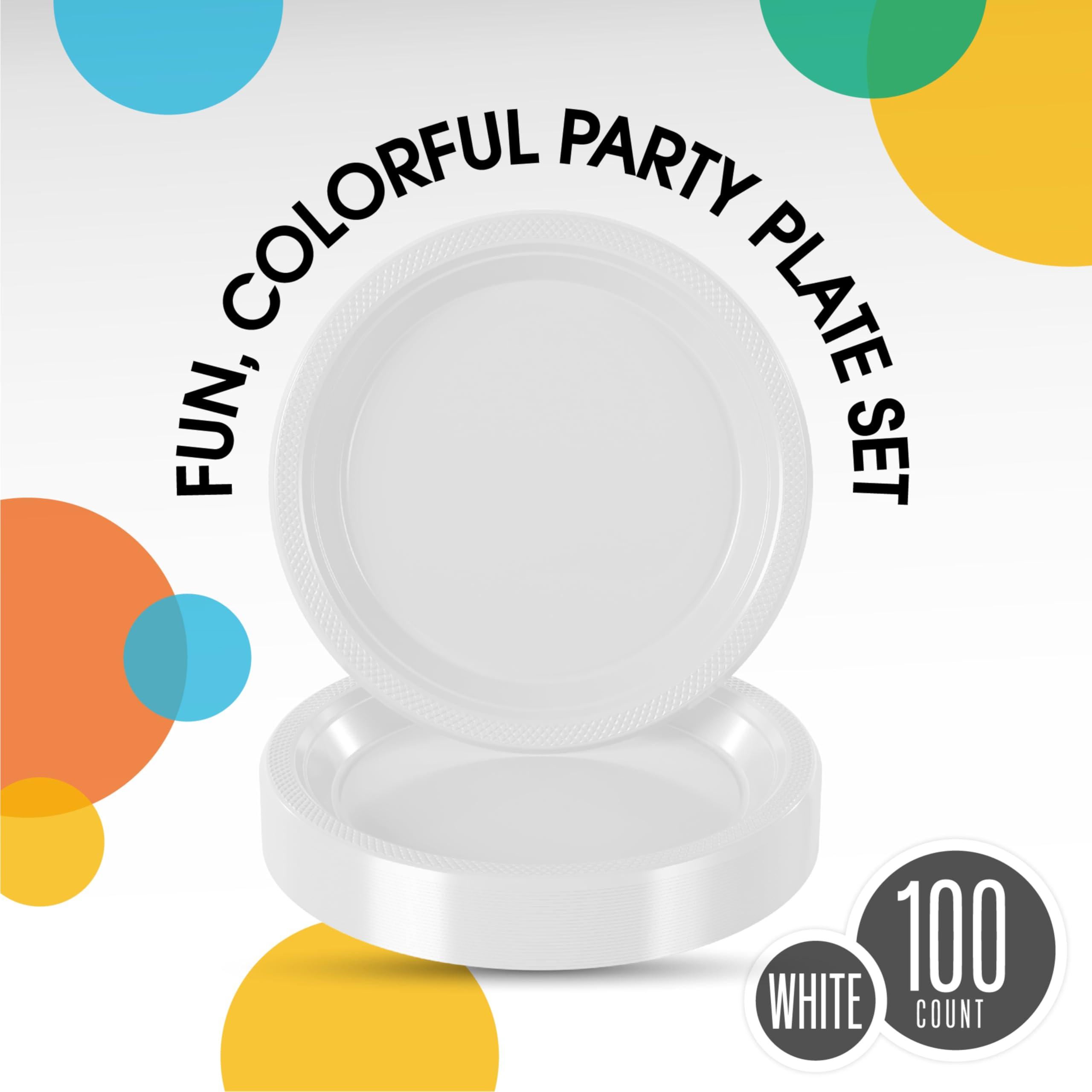 Exquisite Exquisite White Plastic Plates Disposable 9\" Plastic Dinner Plates 100 Pcs White Disposable Plates Plastic Plates For Party Plates Disposable Heavy Duty 350 GSM White Plates For Party.