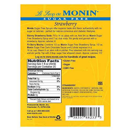 Monin Monin - Sugar Free Strawberry Syrup, Mild and Sweet, Great for Cocktails, Sodas, and Smoothies, Non-GMO, (750 ml)