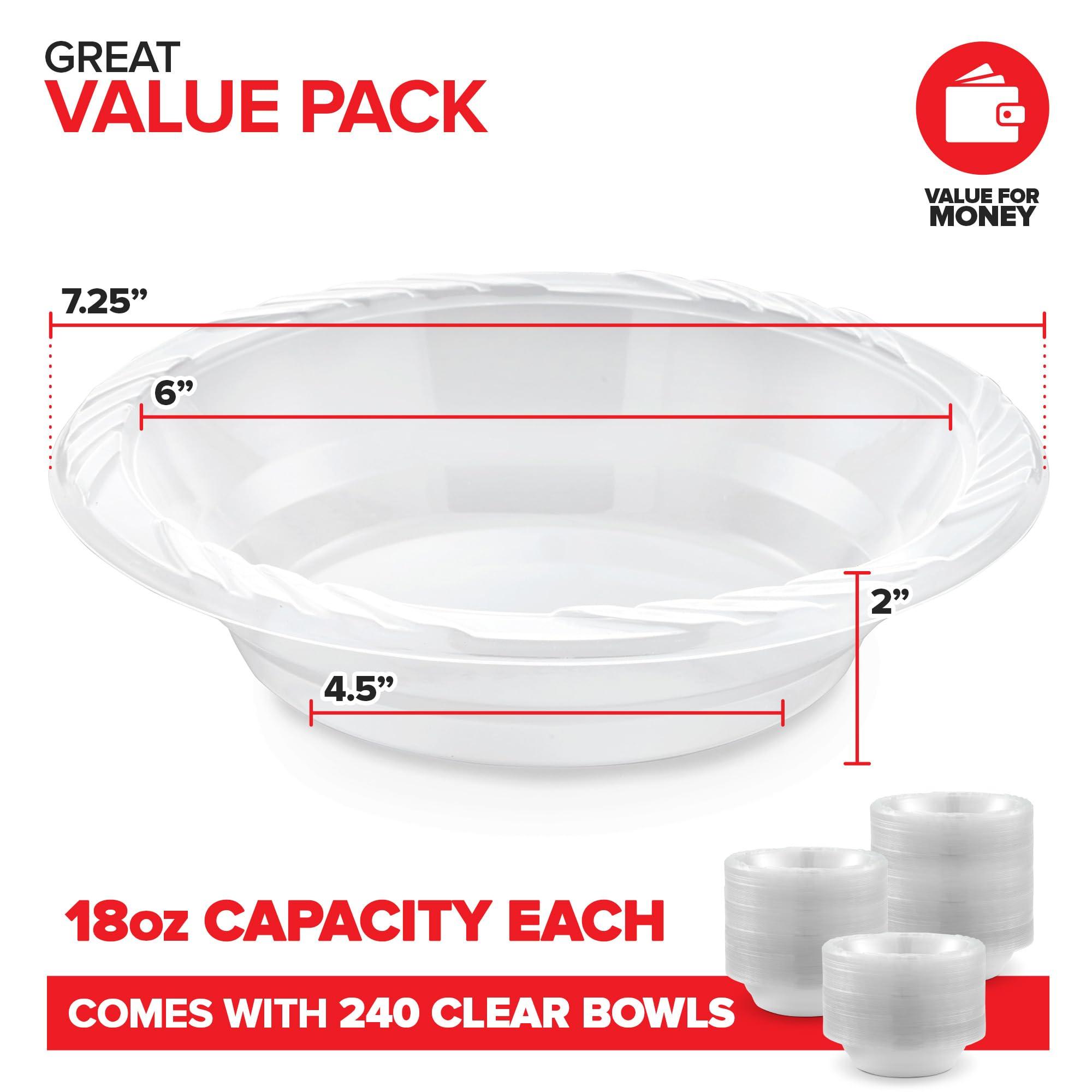 Stock Your Home Stock Your Home (240-Count) Elegant 18 oz Clear Plastic Bowls for Parties, Large Disposable Bowl for Fancy Dinner or Cocktail Party, Soup and Salad, Thick and Sturdy