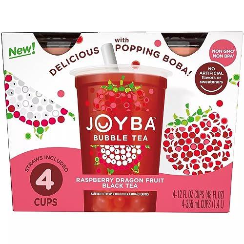 BEN & JANE JOYBA Raspberry Dragon Gluten Free Non-GMO Black Bubble Tea - 12 fl oz Cups - 4 Pack