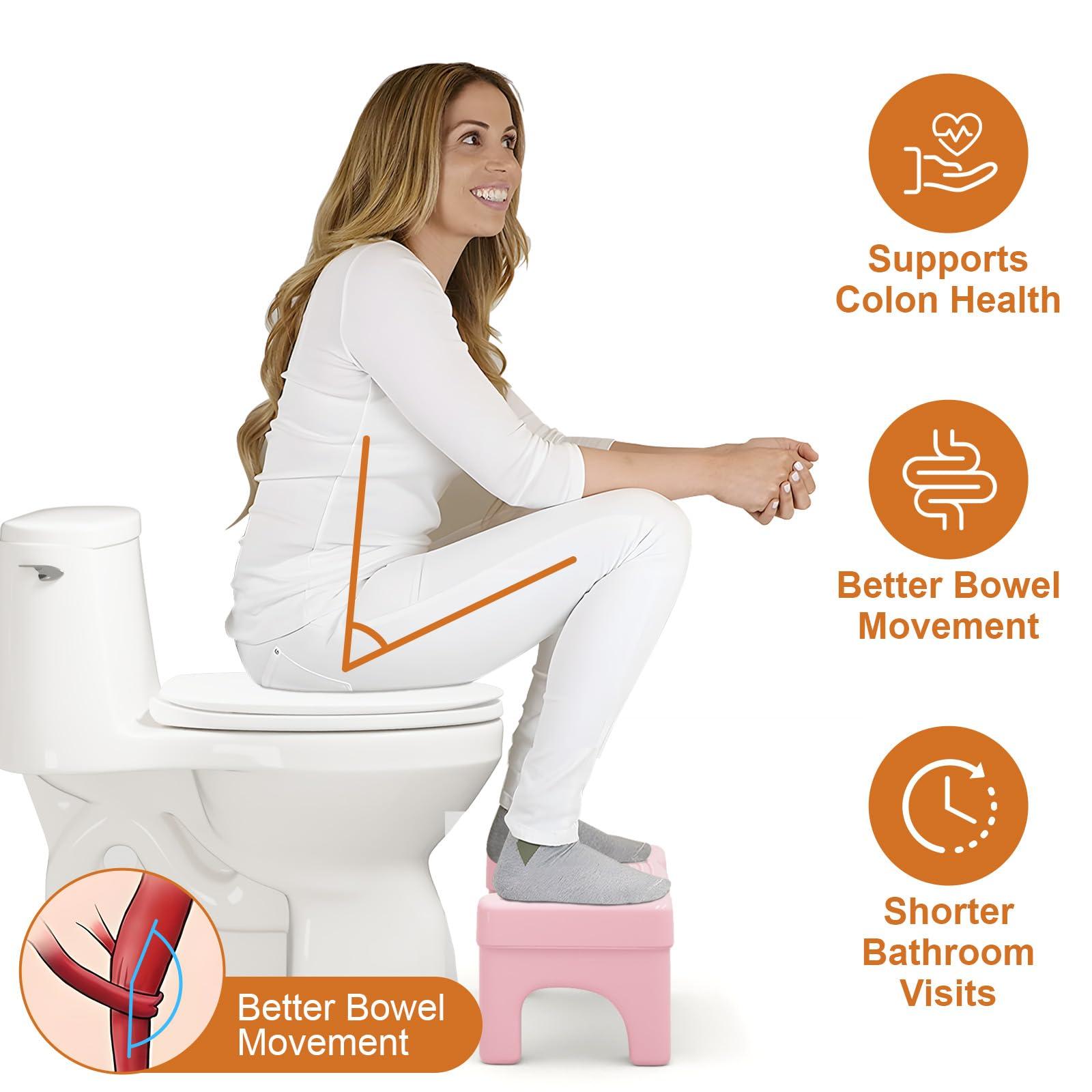 Kzeirm Pink Poop Toilet Stool Squat Adult, 7" Potty Squatting Stool for Adults, Toilet Poop Foot Stool for Bathroom, Plastic Pooping Stools with Non-Slip Designs