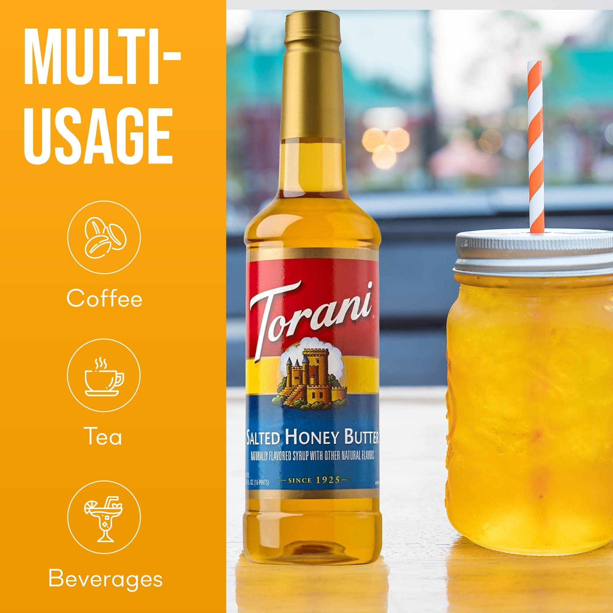 Jimoco Torani Salted Honey Butter Syrup for Coffee 25.4 Ounces Coffee Syrups and Flavors with Jimoco Pump Syrup Dispenser